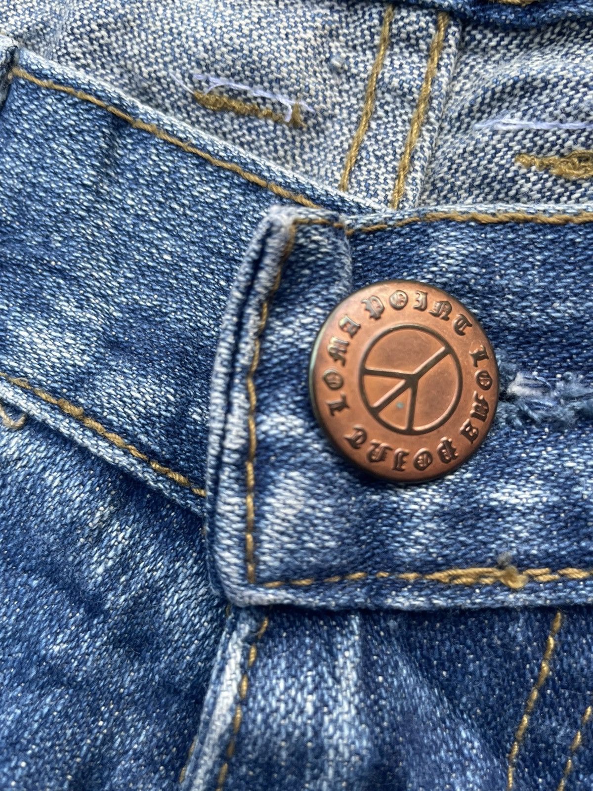 Japanese Brand Point Loma Peace Distresed Denim Size US 33 - 15 Thumbnail