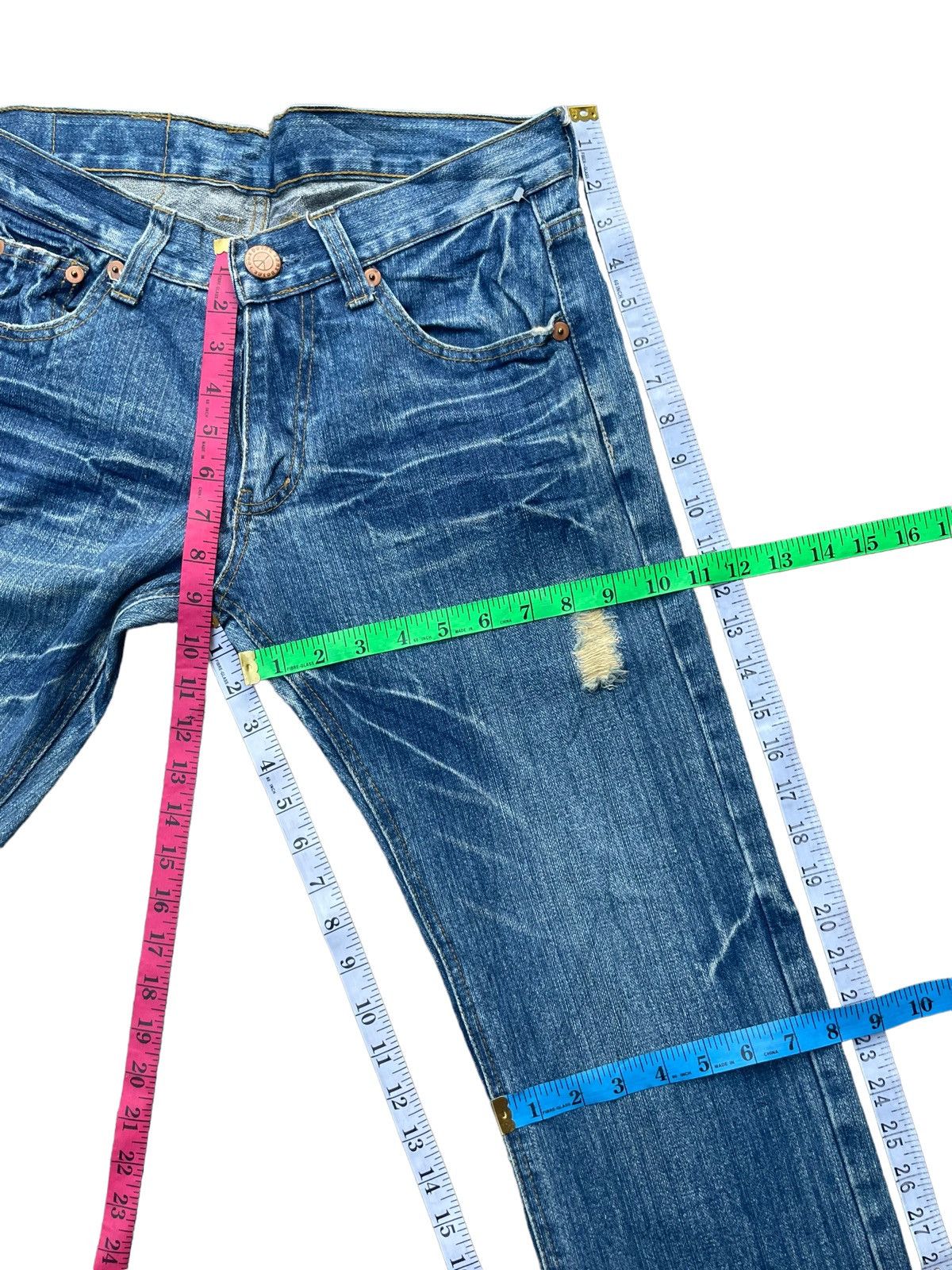 Japanese Brand Point Loma Peace Distresed Denim Size US 33 - 19 Thumbnail