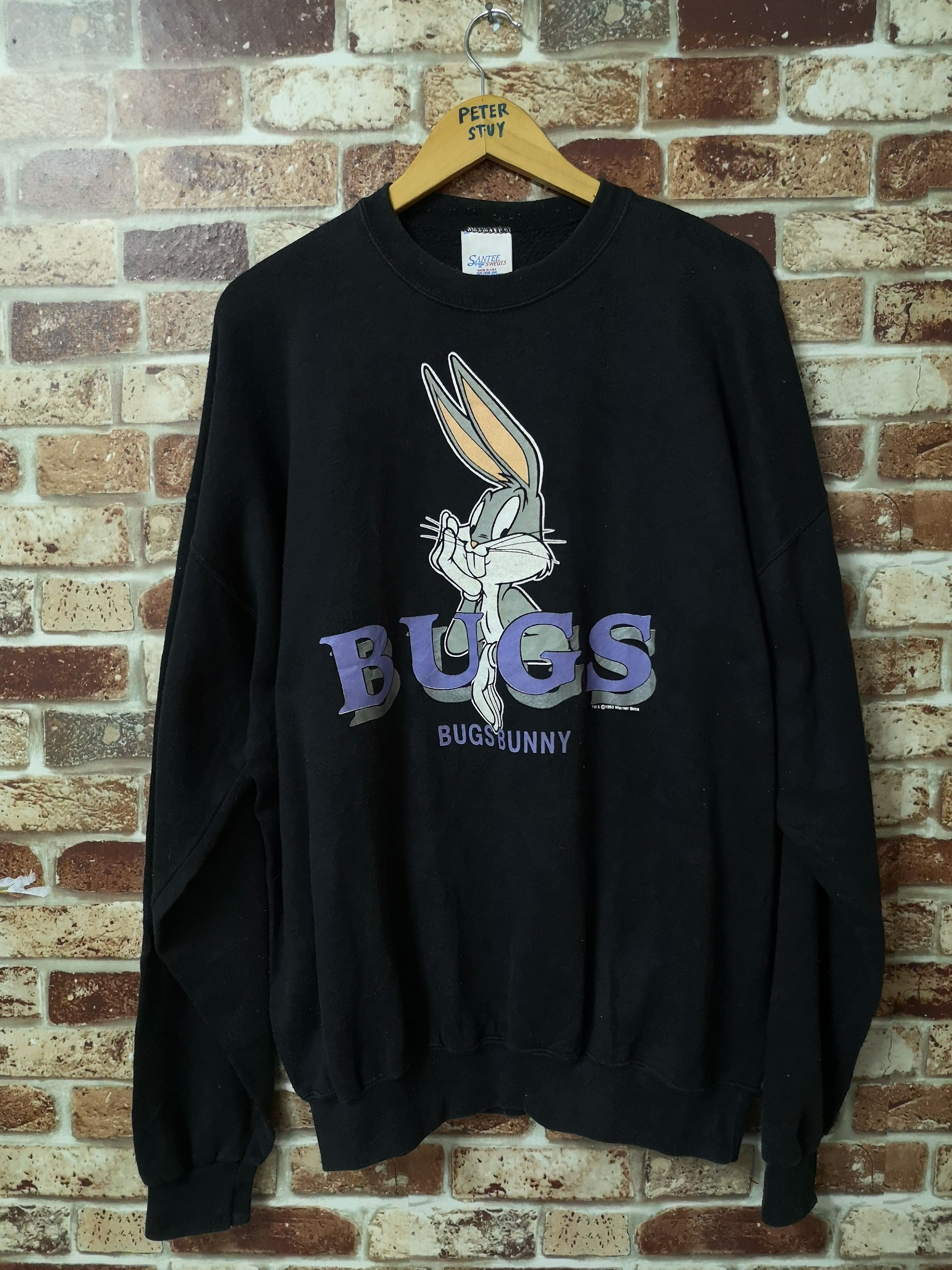 VTG 90s Rare Genus X Bugs Bunny Spellout Stripped hotsell Made in USA Sweatshirt Large