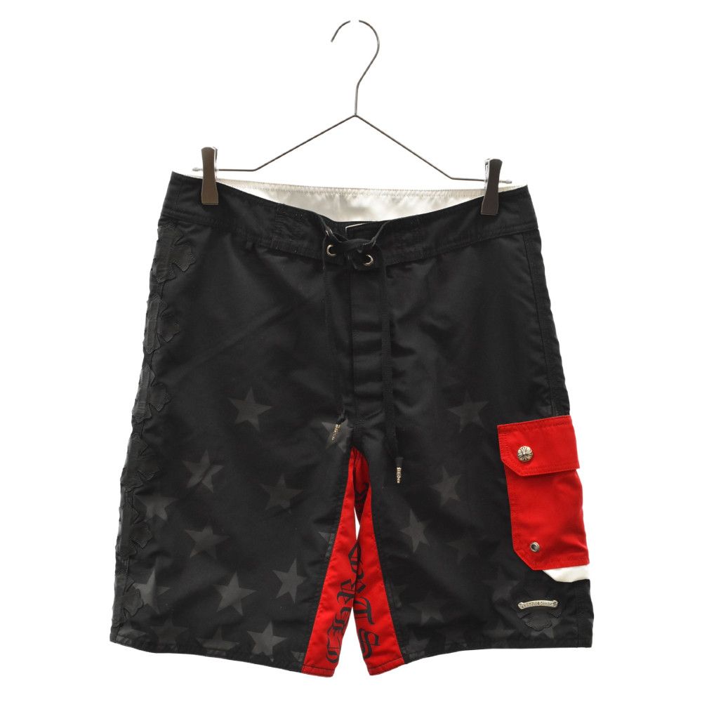 Image of Chrome Hearts Cross Button Swim Trunks in Black Red, Men's (Size 30)