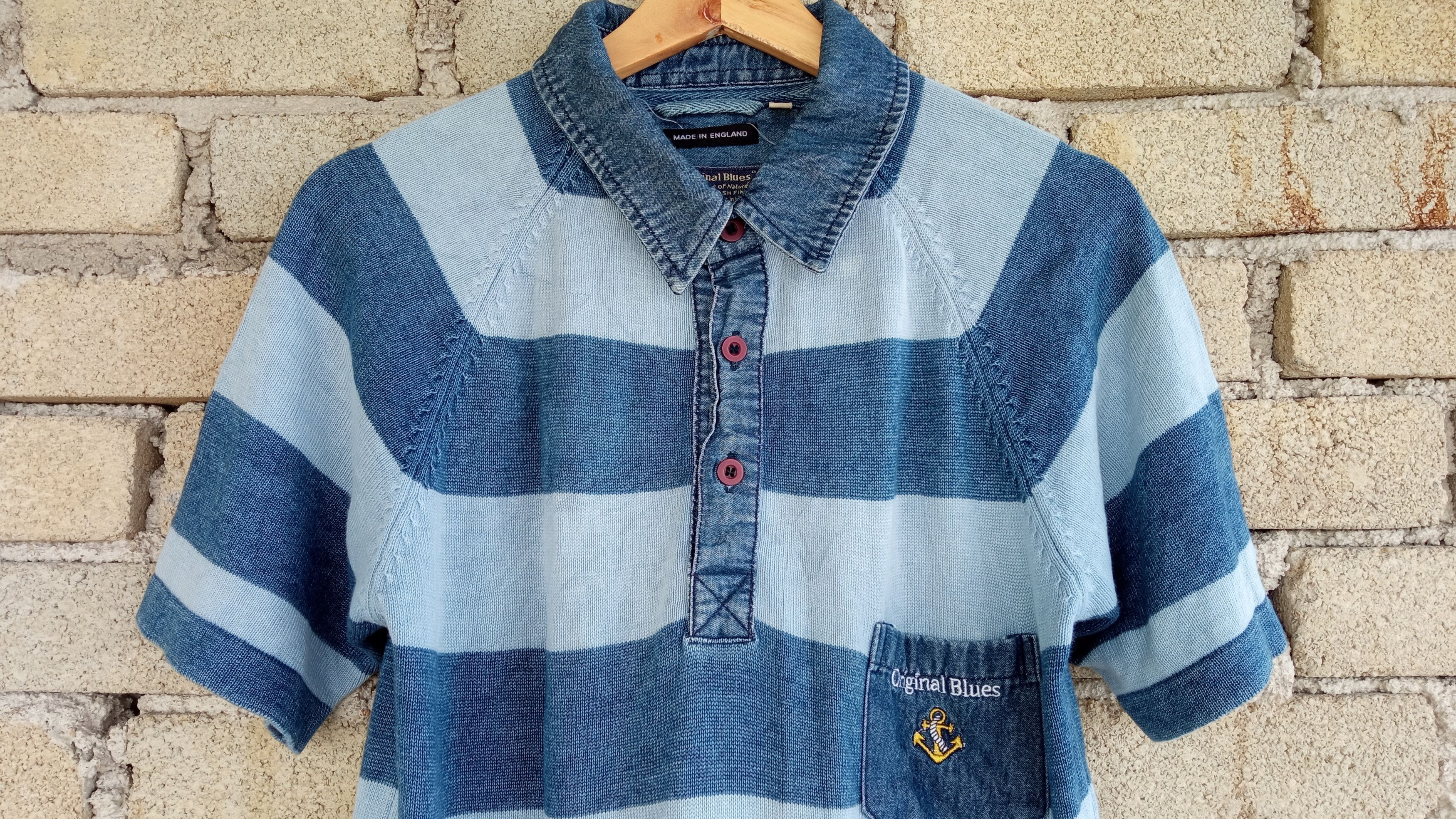 Indigo × Japanese Brand 🔥🔥Original Blues Indigo Dye Border Striped T-Shirt Size US M / EU 48-50 / 2 - 6 Thumbnail