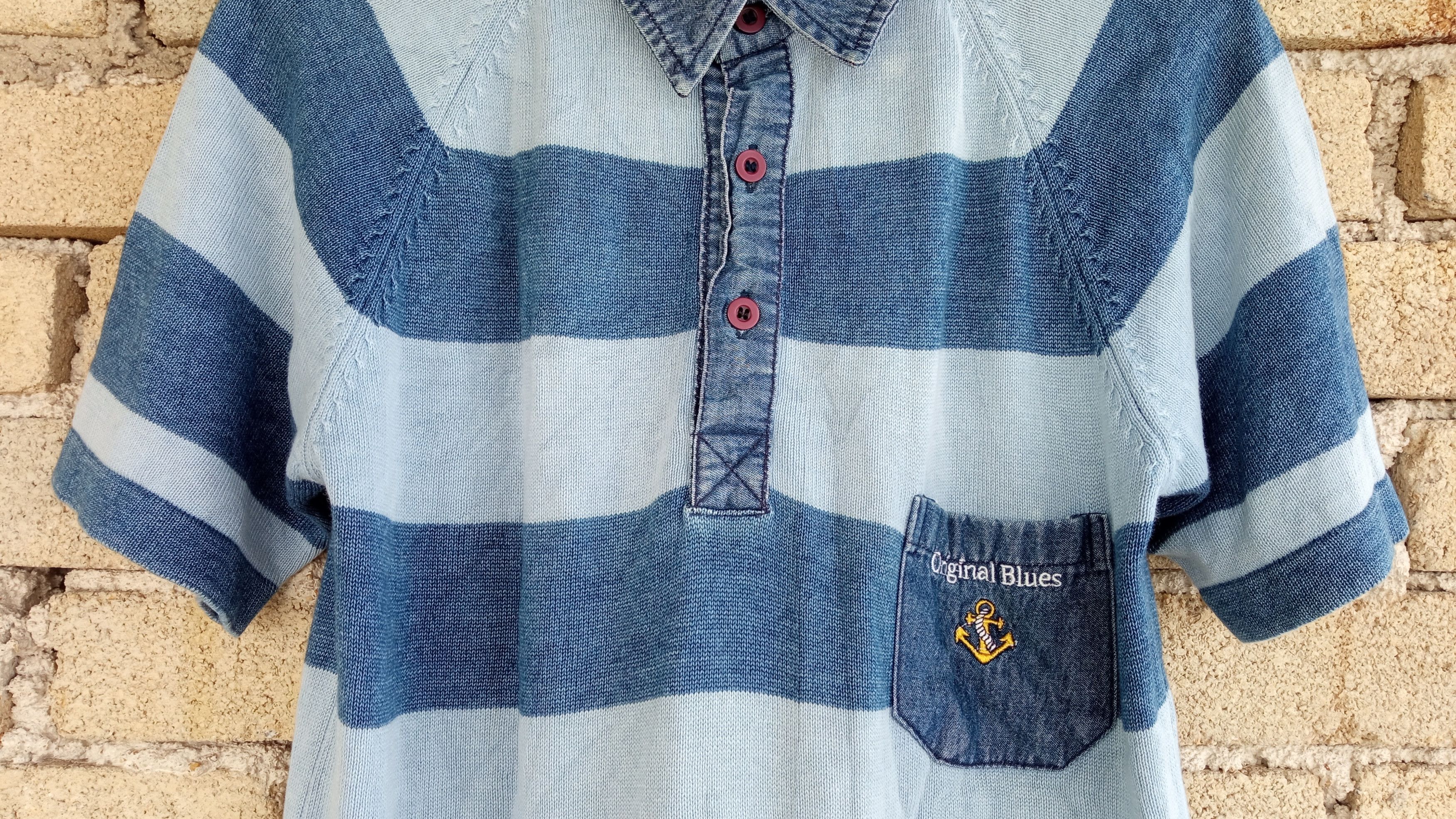 Indigo × Japanese Brand 🔥🔥Original Blues Indigo Dye Border Striped T-Shirt Size US M / EU 48-50 / 2 - 7 Thumbnail