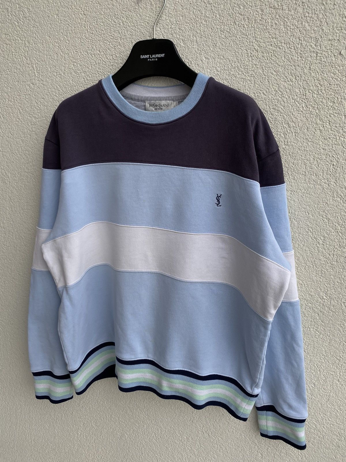 Yves Saint Laurent YSL Sweatshirt Striped Vintage Crewneck Blue 90s Y2k Sweater Size US L / EU 52-54 / 3 - 9 Thumbnail