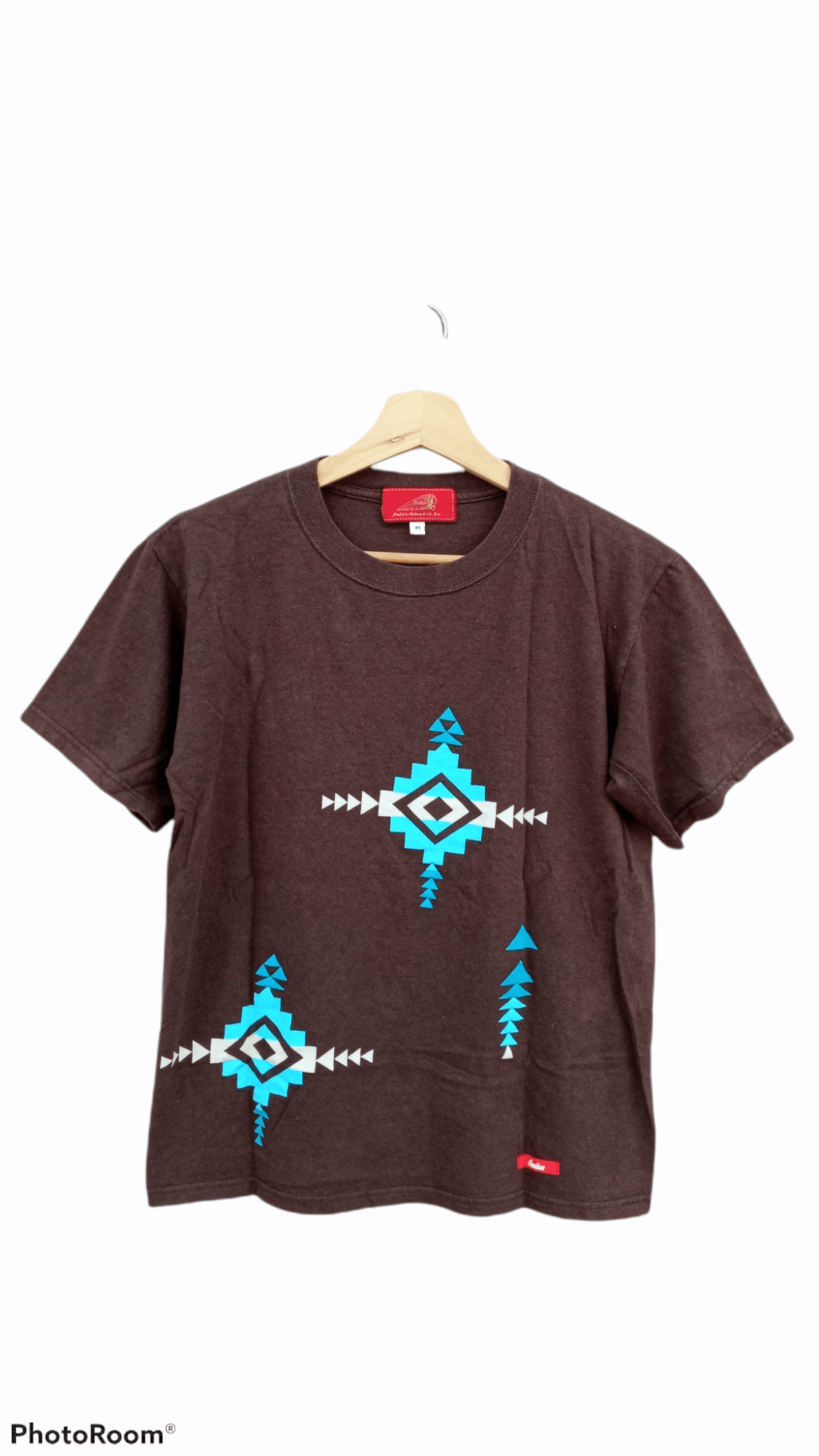 image of Indian Motercycles x Vintage Indian Motorcycle Native Chimayo Printed T-Shirt in Brown (Size Small)