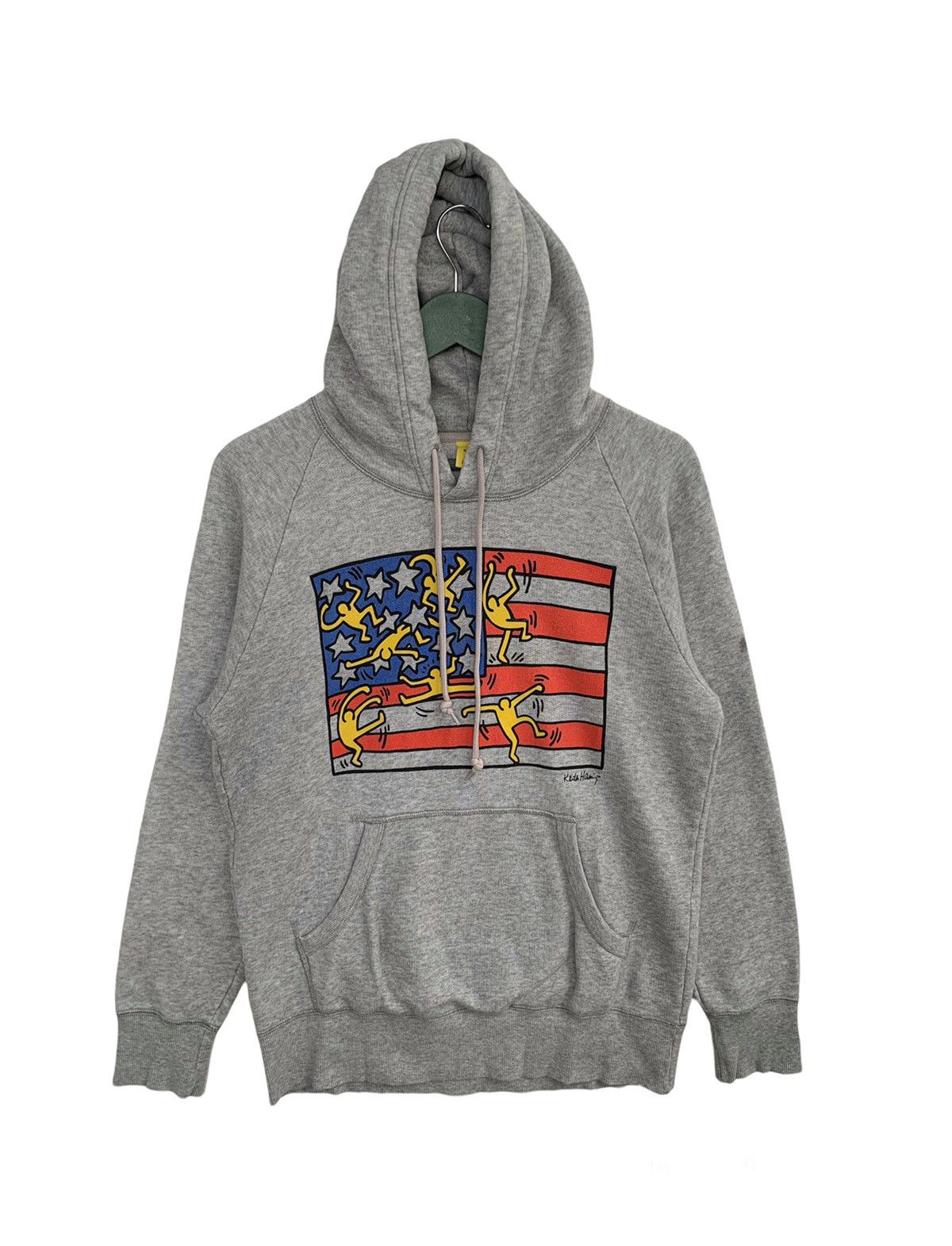 image of Keith Haring x Uniqlo American Flag Art Hoodie in Grey, Men's (Size Medium)