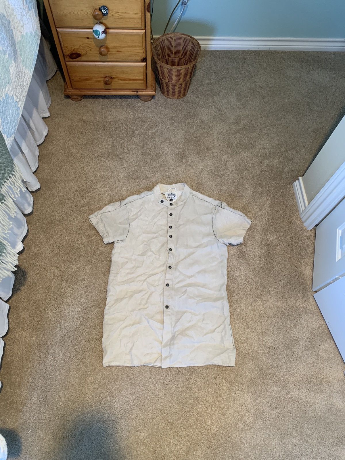 image of Zam Barrett Short Sleeve Button-Up in Beige, Men's (Size Medium)