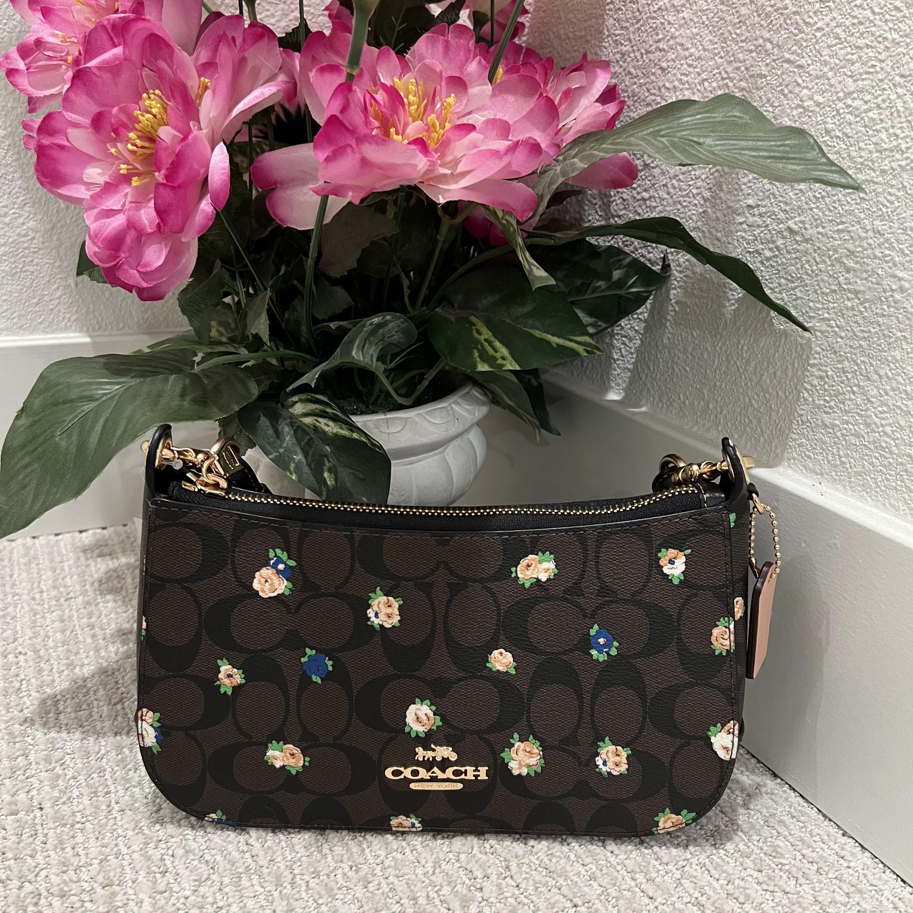 バッグ Vintage Coach Signature Hand Bag Flower COACH Signature Collection Handbag NEW with flower applique