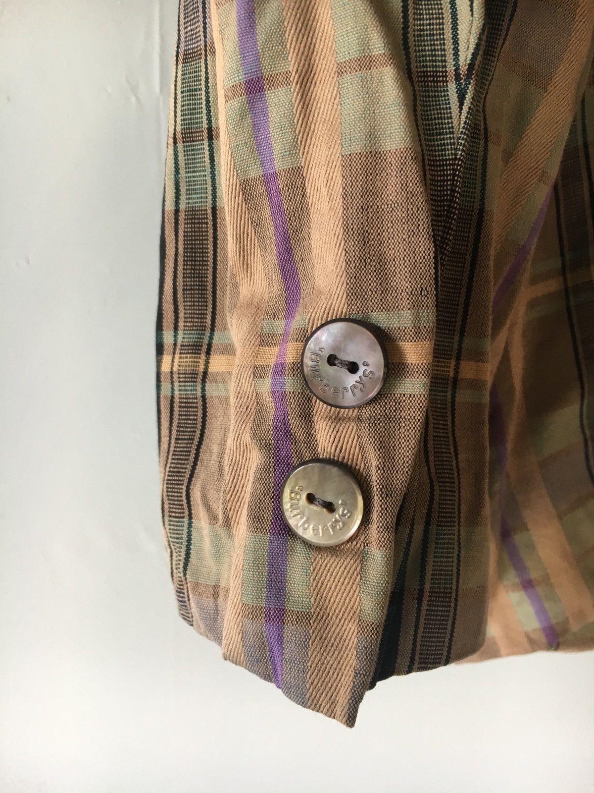 Burberry VINTAGE BURBERRYS BROWN CHECK PLAID BLEZER Size 38S - 4 Thumbnail