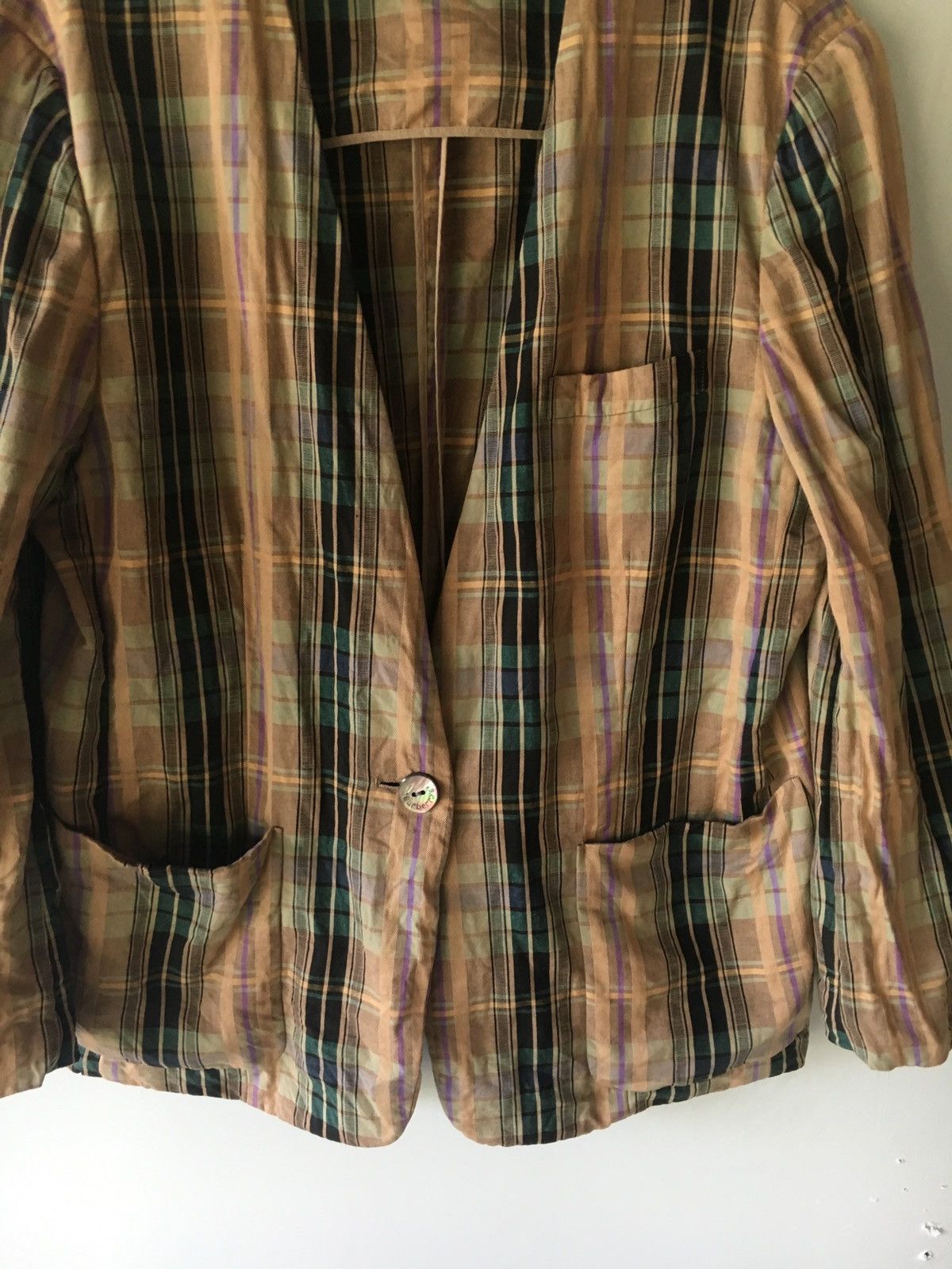 Burberry VINTAGE BURBERRYS BROWN CHECK PLAID BLEZER Size 38S - 3 Thumbnail