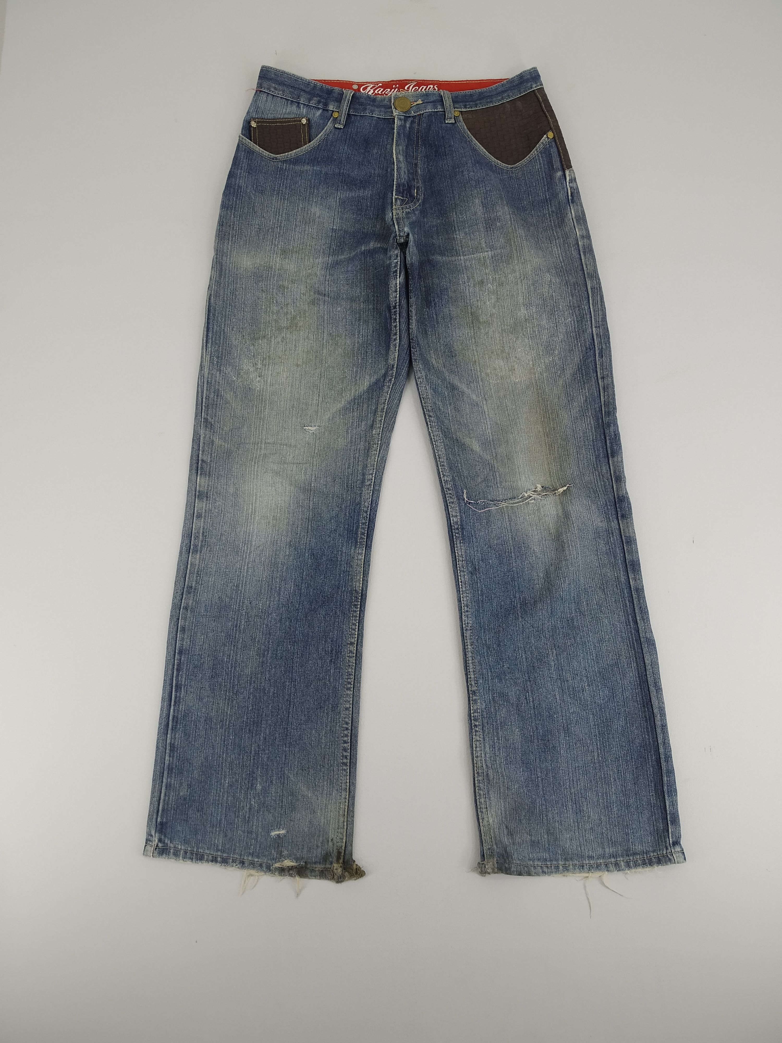 Denime W33 Kanji Jeans Leather Pocket Baggy Jeans Denim Jeans Size US 33 - 2 Thumbnail