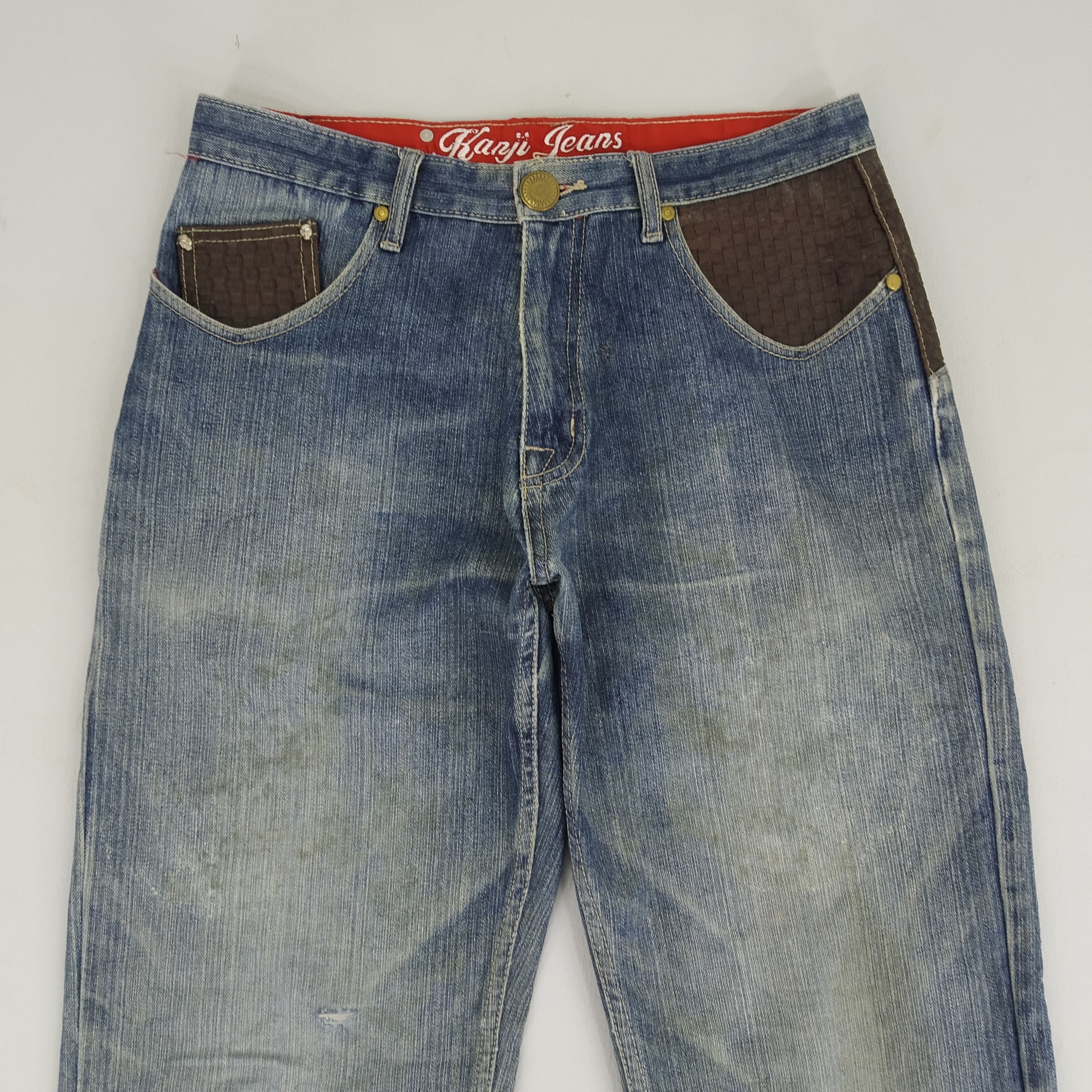Denime W33 Kanji Jeans Leather Pocket Baggy Jeans Denim Jeans Size US 33 - 4 Thumbnail