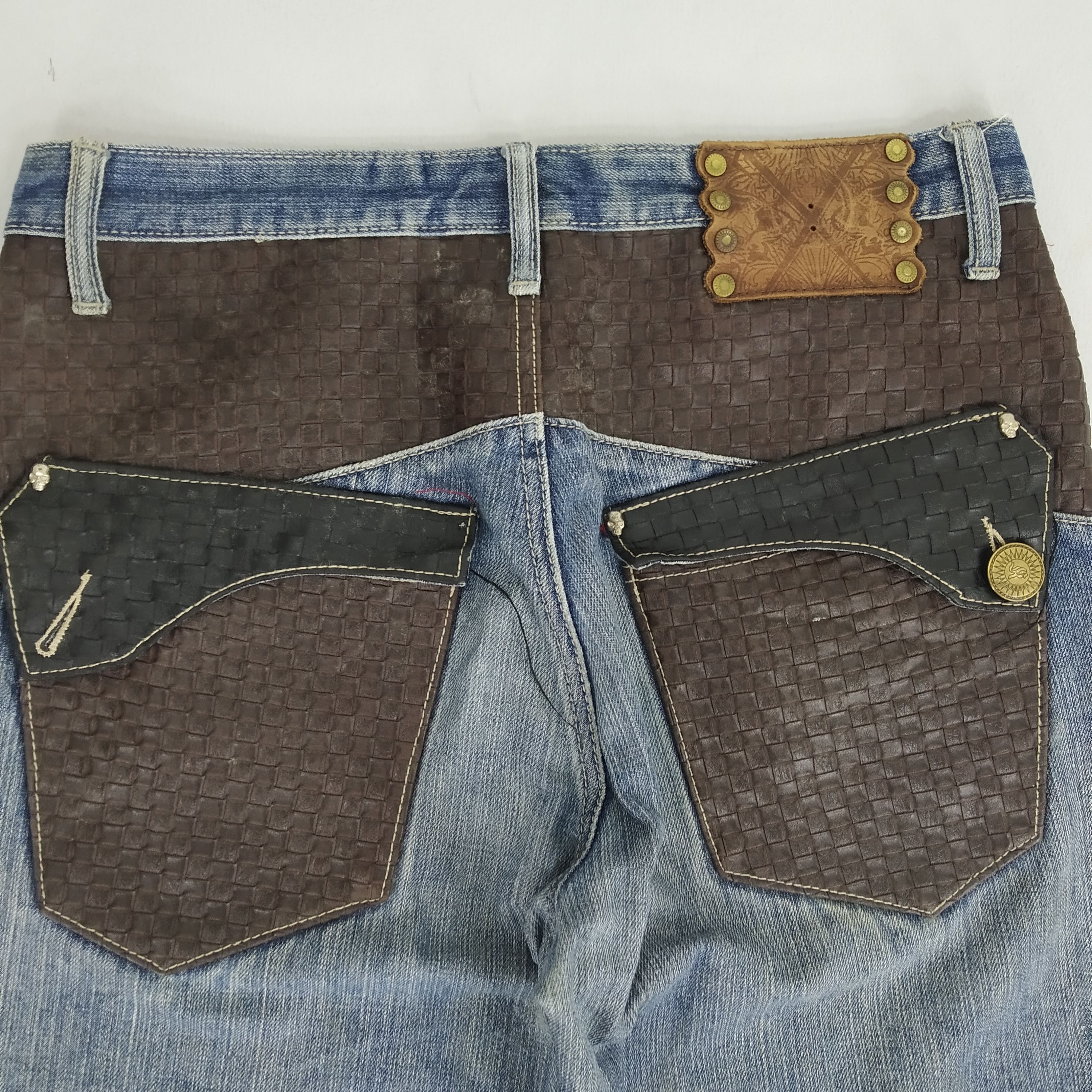 Denime W33 Kanji Jeans Leather Pocket Baggy Jeans Denim Jeans Size US 33 - 6 Thumbnail