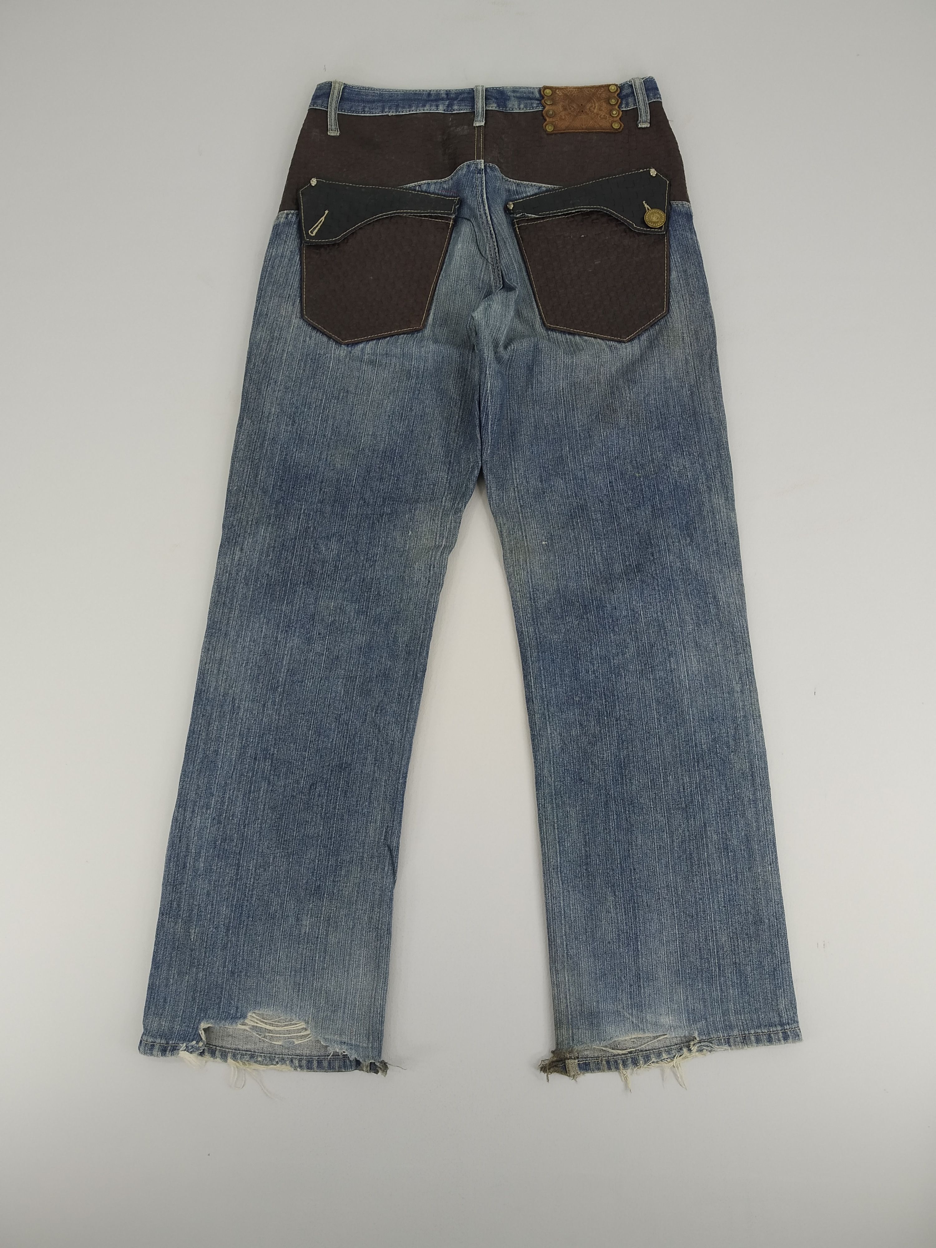 Denime W33 Kanji Jeans Leather Pocket Baggy Jeans Denim Jeans Size US 33 - 1 Thumbnail