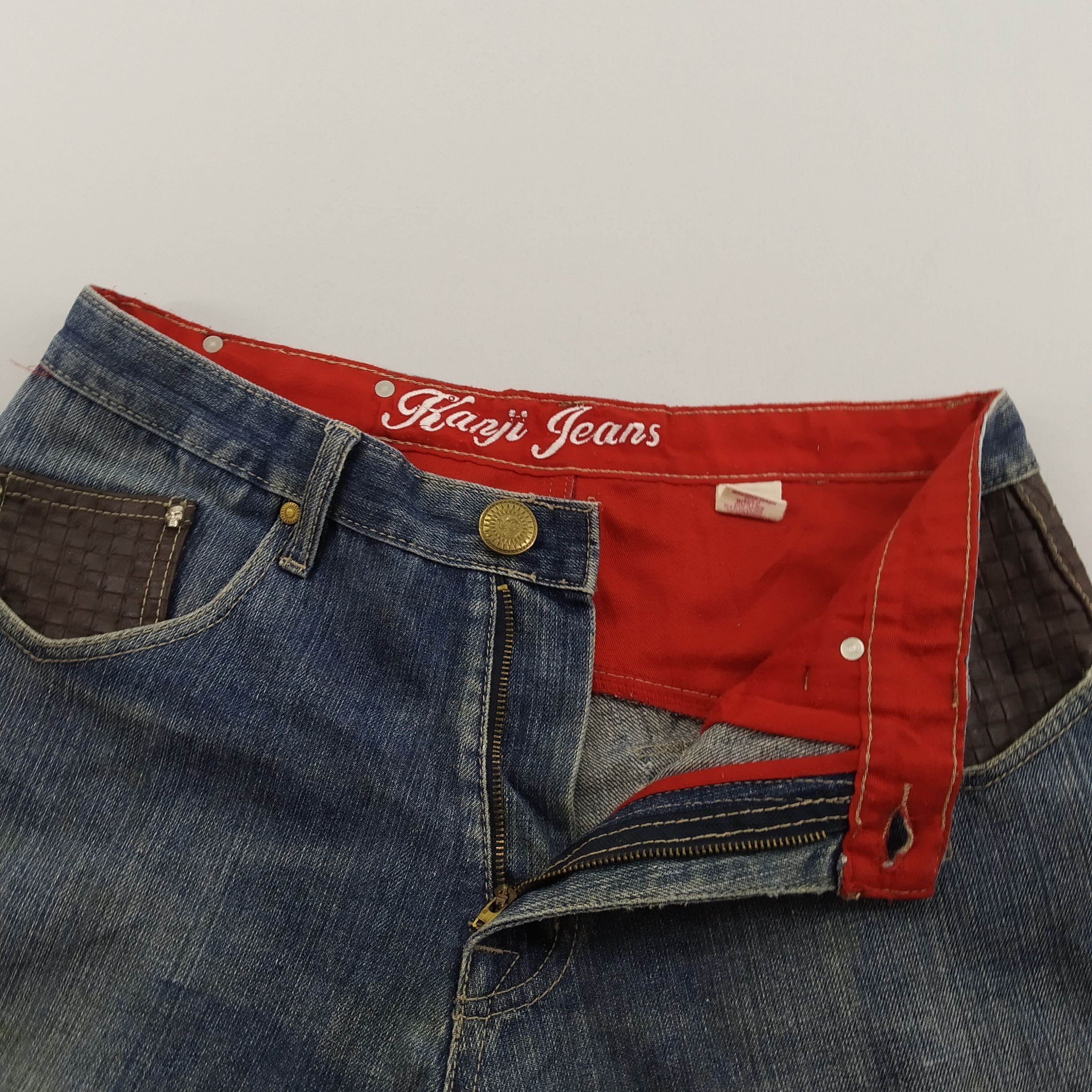 Denime W33 Kanji Jeans Leather Pocket Baggy Jeans Denim Jeans Size US 33 - 11 Thumbnail