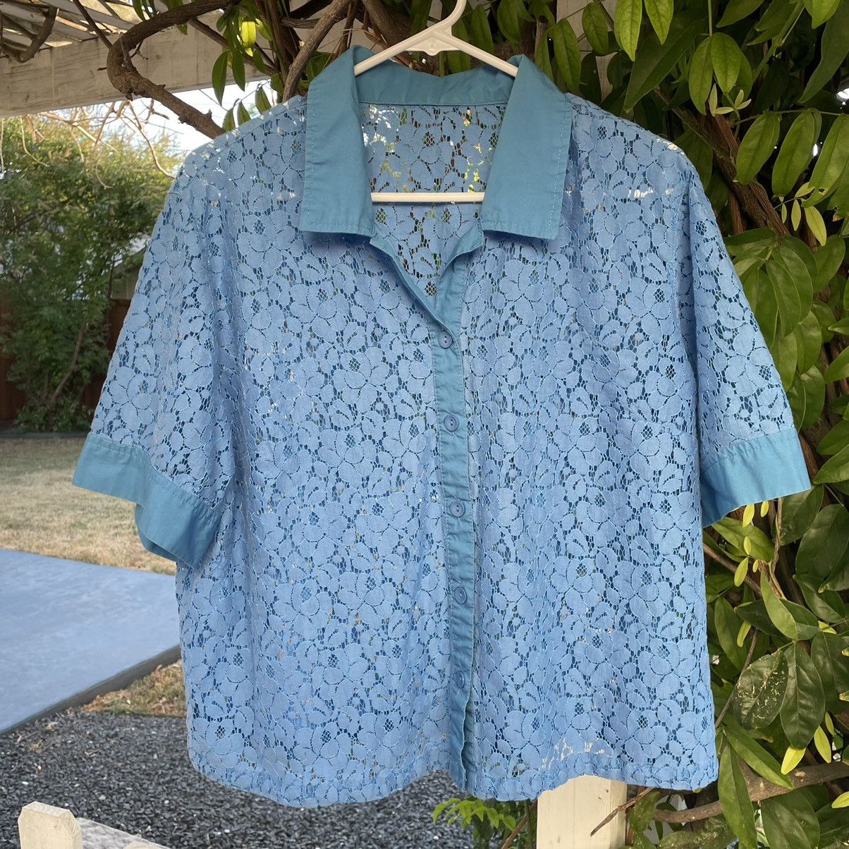 Vintage Vintage Cropped Lace Camp Collar Shirt Floral Bowling Boxy Size US L / EU 52-54 / 3 - 2 Thumbnail