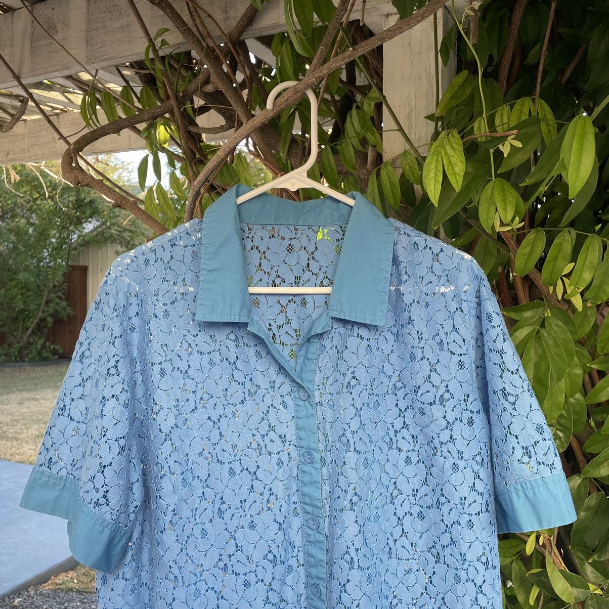 Vintage Vintage Cropped Lace Camp Collar Shirt Floral Bowling Boxy Size US L / EU 52-54 / 3 - 4 Thumbnail