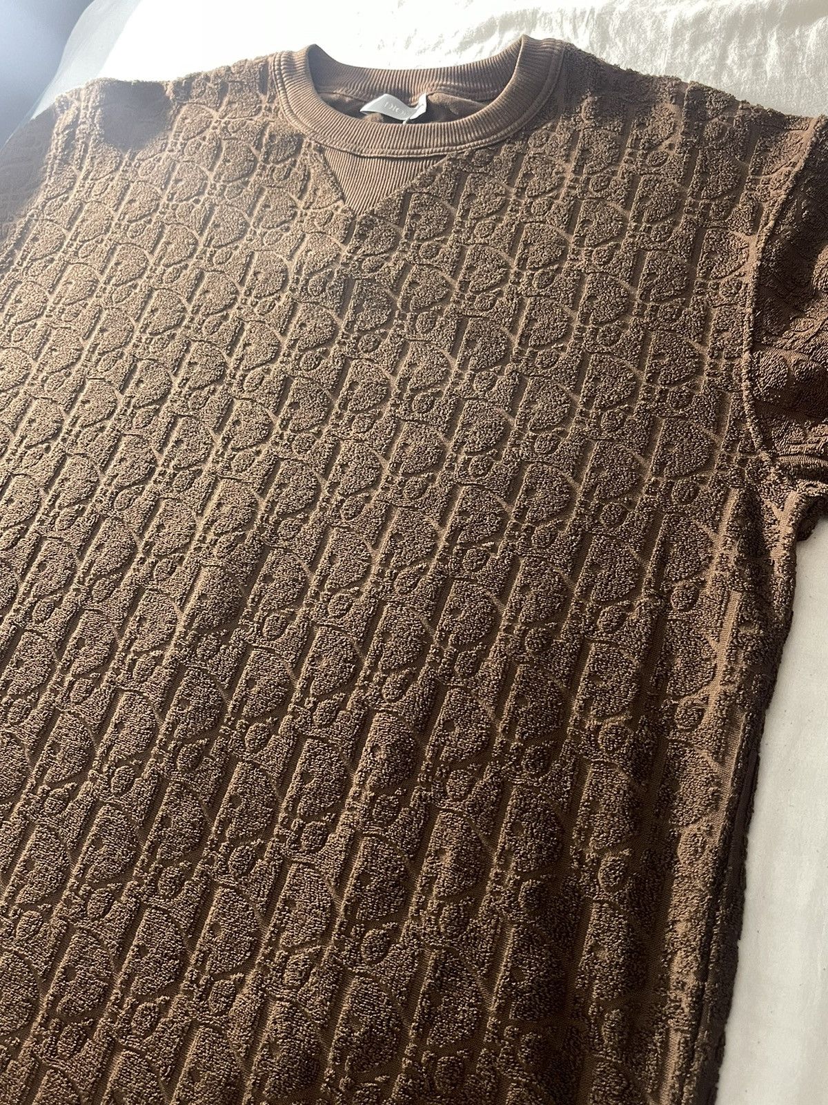 image of Dior Terry Cotton Oblique Tshirt in Brown, Men's (Size Small)