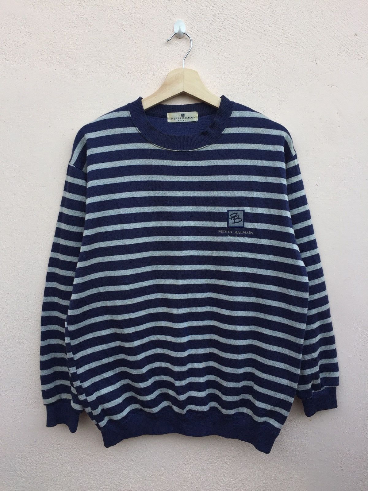 Designer × Pierre Balmain × Vintage Vintage Pierre Balmain Paris Stripe Crewneck Size US L / EU 52-54 / 3 - 1 Thumbnail