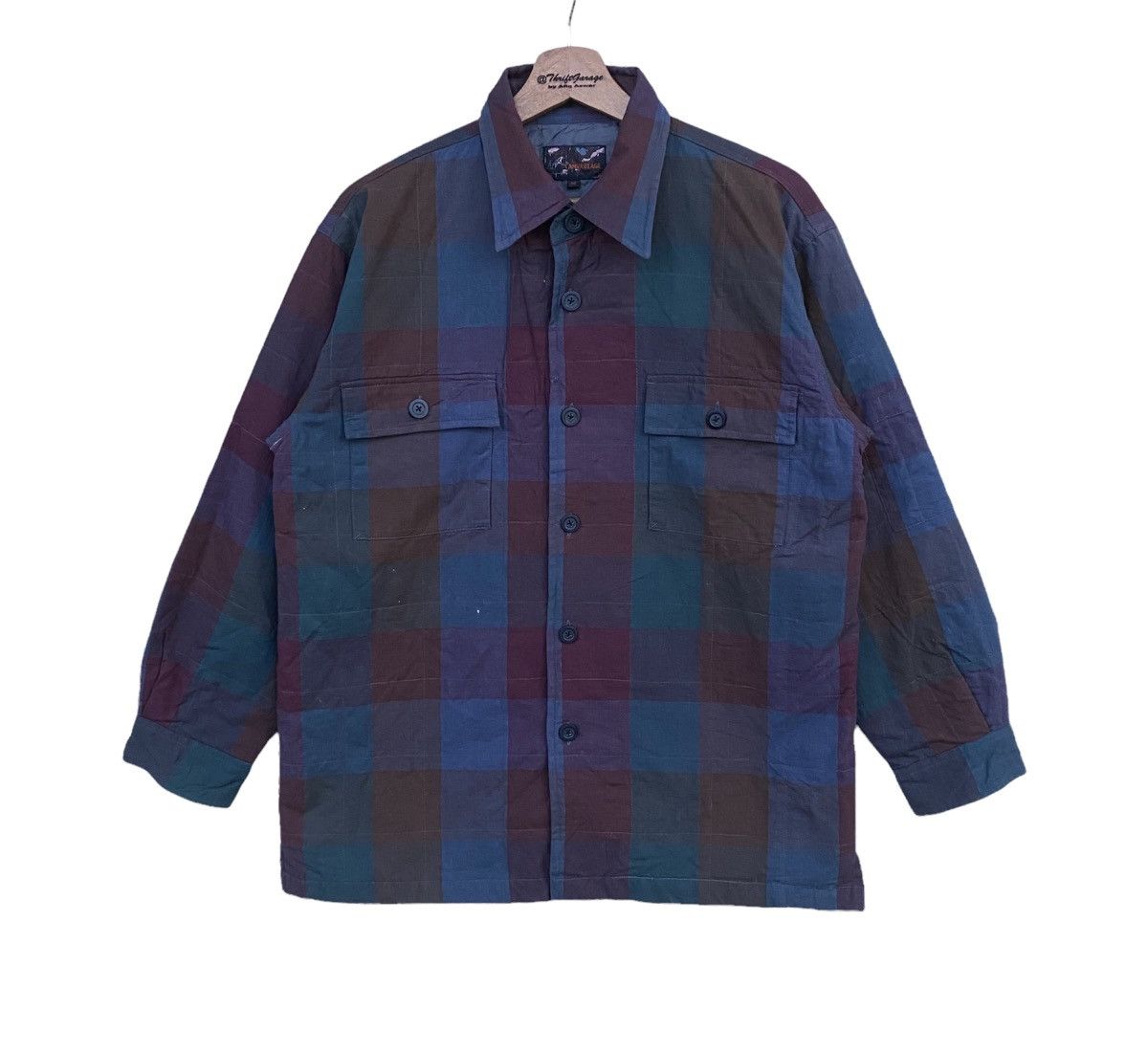 Vtg Camo Plaid Patchwork ColorBlock Buttoned Worker Jacket