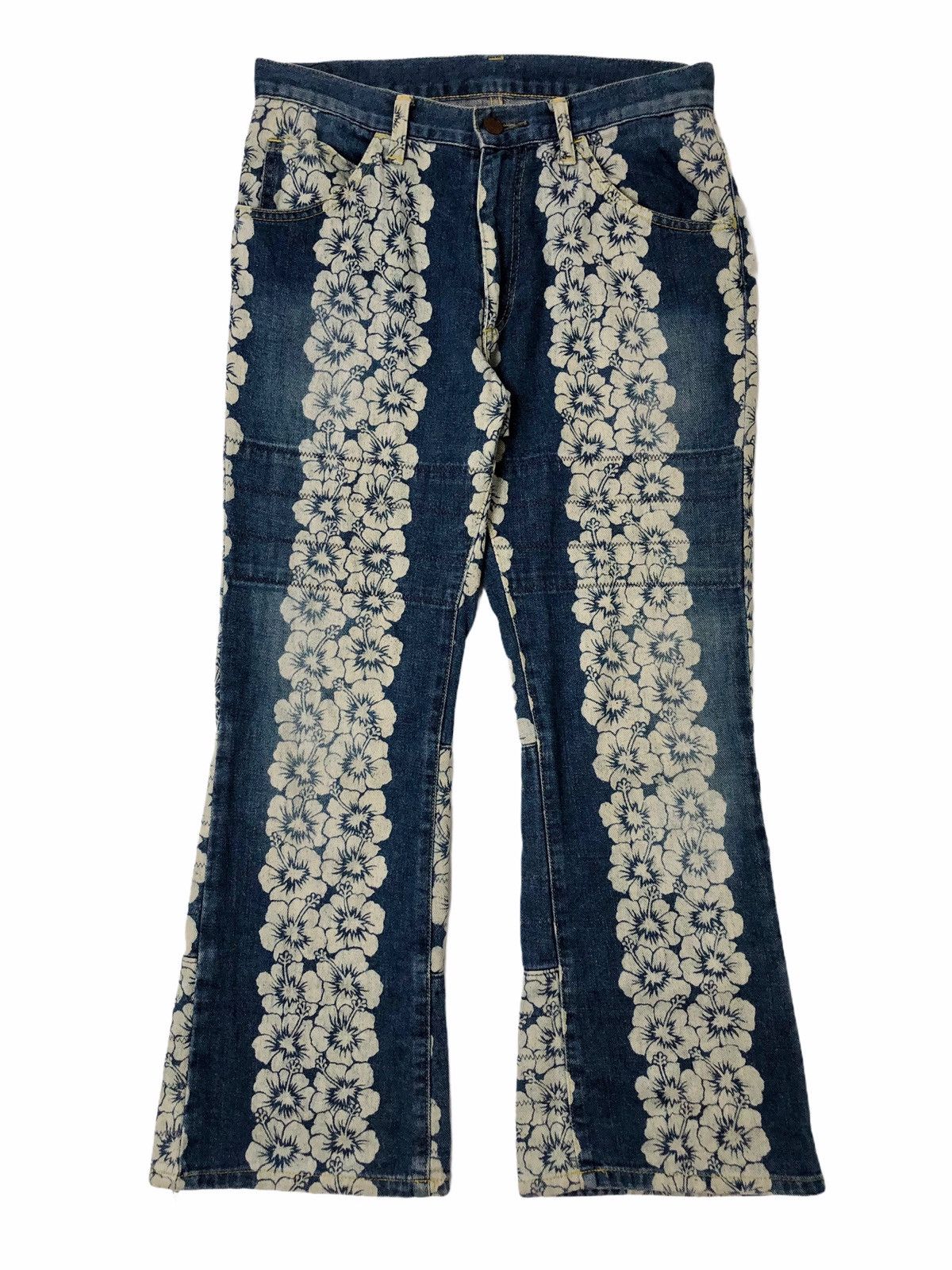 Hysteric Glamour 90s Hysteric Hibiscus Floral Patern Denim Pants Size US 29 - 1 Thumbnail
