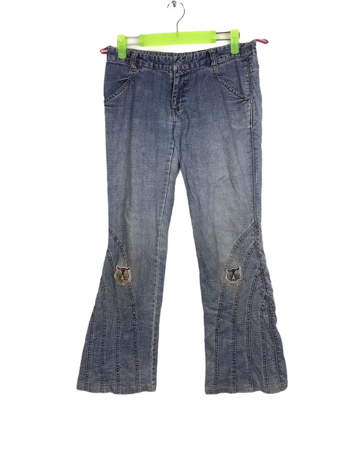 Japanese Brand Pink Papillon Bootcut Style Unisex Distressed Denim Size 29" - 2 Thumbnail