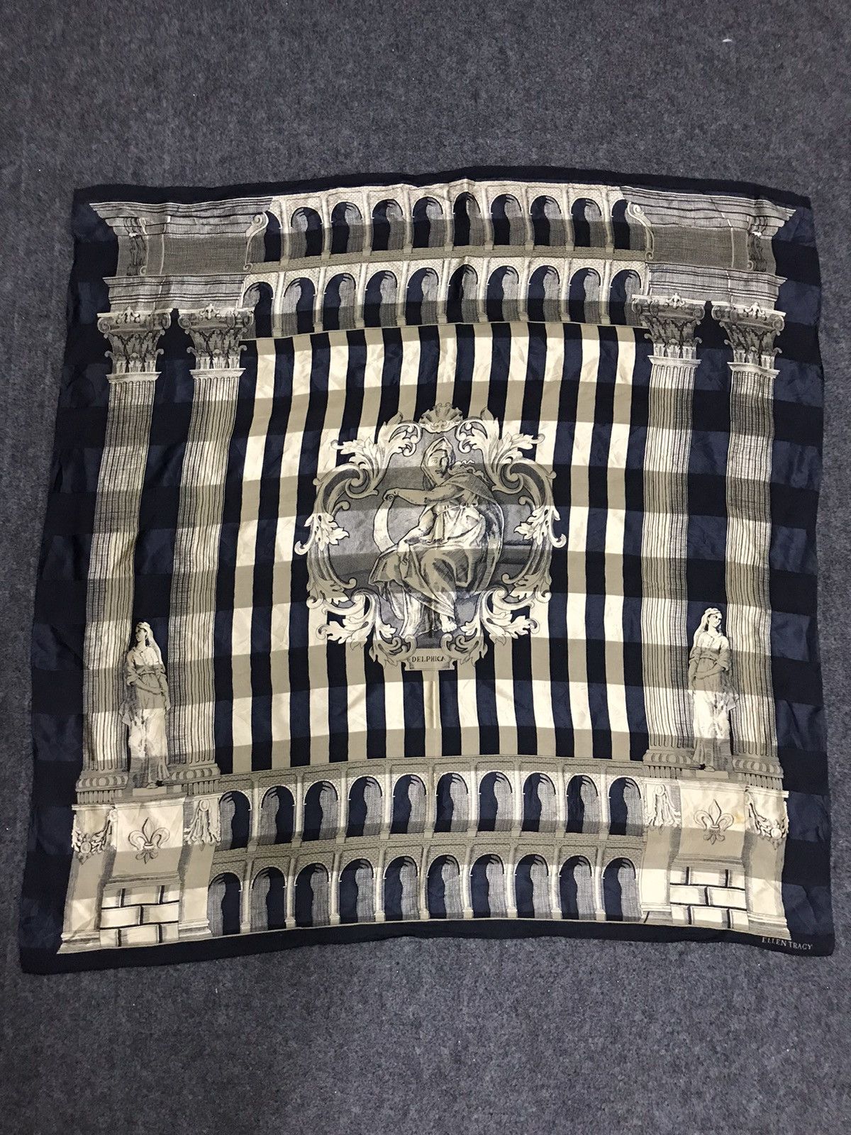 Designer Vintage 90s Ellen Tracy Silk Scarf Baroque Art Design Size ONE SIZE - 1 Thumbnail