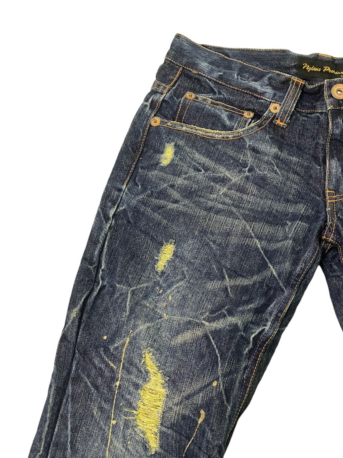 Japanese Brand Painted Jeans Nylaus Acid Wash Slim Denim Low Rise 4🟦6 Size US 29 - 8 Thumbnail