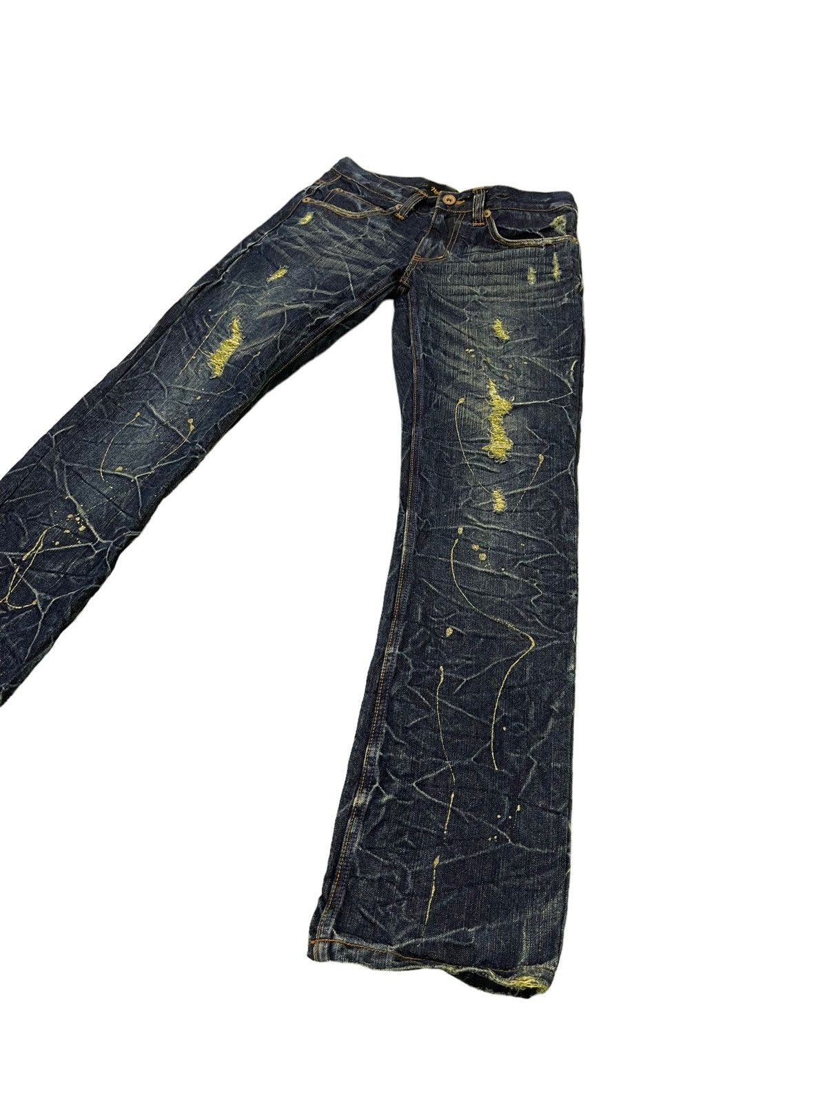 Japanese Brand Painted Jeans Nylaus Acid Wash Slim Denim Low Rise 4🟦6 Size US 29 - 3 Thumbnail