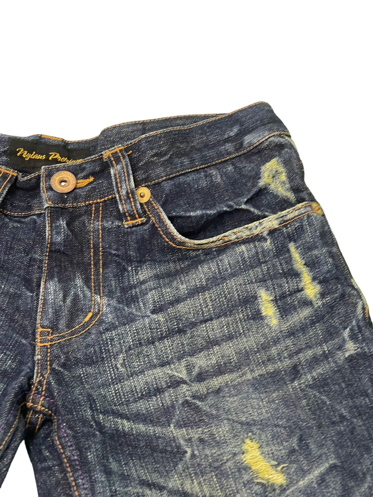 Japanese Brand Painted Jeans Nylaus Acid Wash Slim Denim Low Rise 4🟦6 Size US 29 - 10 Thumbnail