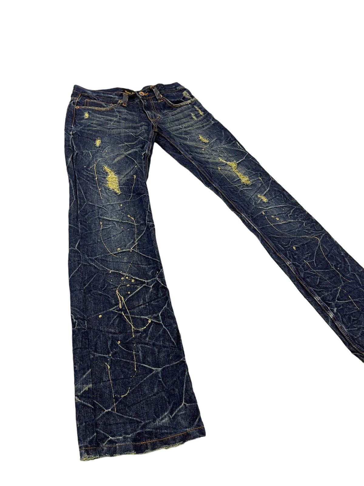 Japanese Brand Painted Jeans Nylaus Acid Wash Slim Denim Low Rise 4🟦6 Size US 29 - 1 Thumbnail