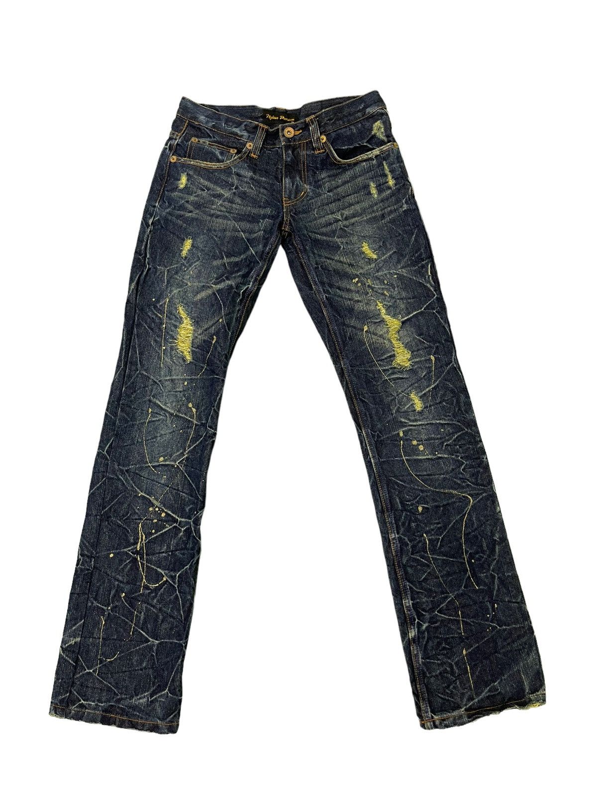 Japanese Brand Painted Jeans Nylaus Acid Wash Slim Denim Low Rise 4🟦6 Size US 29 - 2 Thumbnail