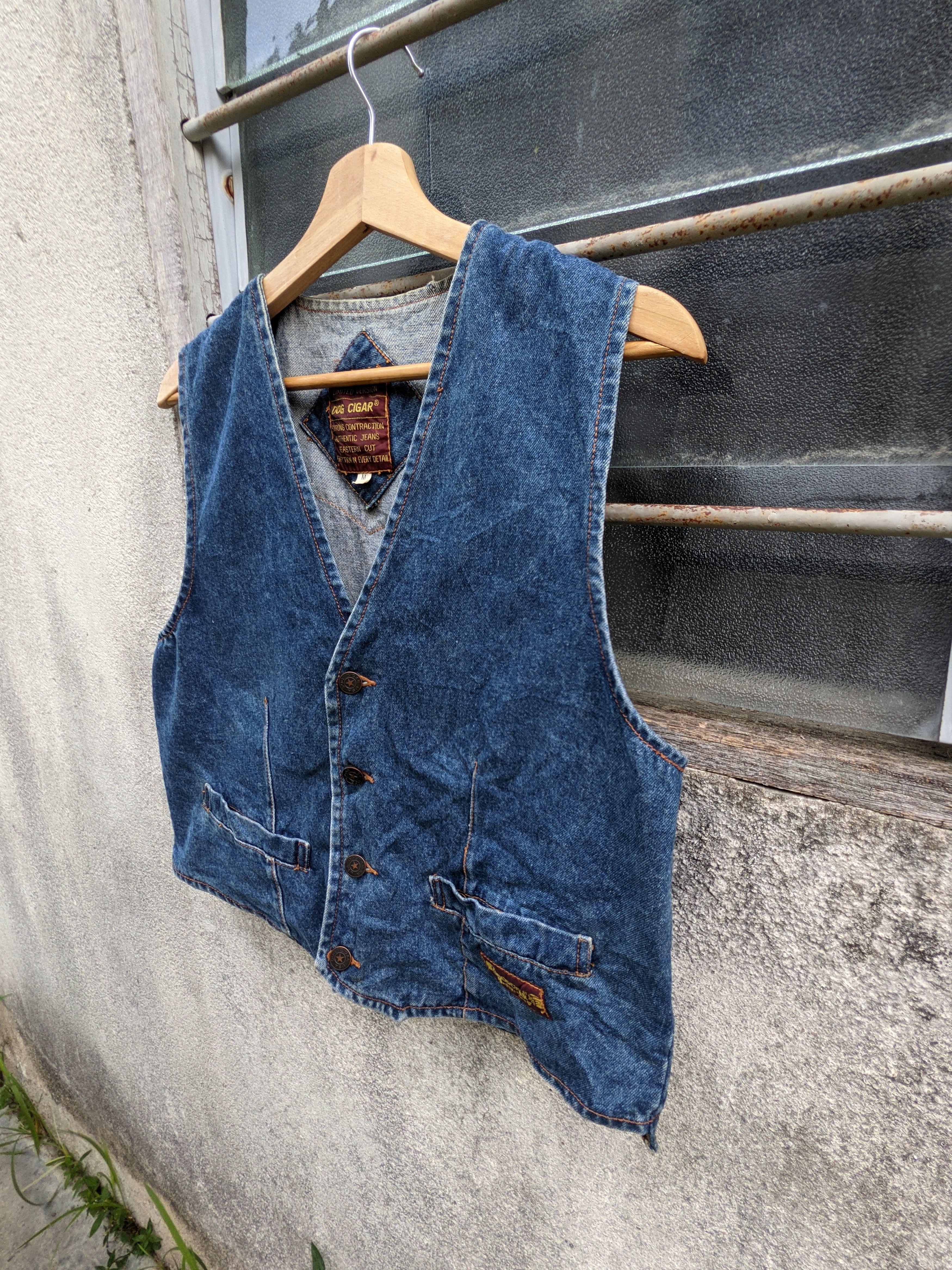 image of Denim Jacket Dog Cigar Denim Vest in Blue Denim, Men's (Size Medium)