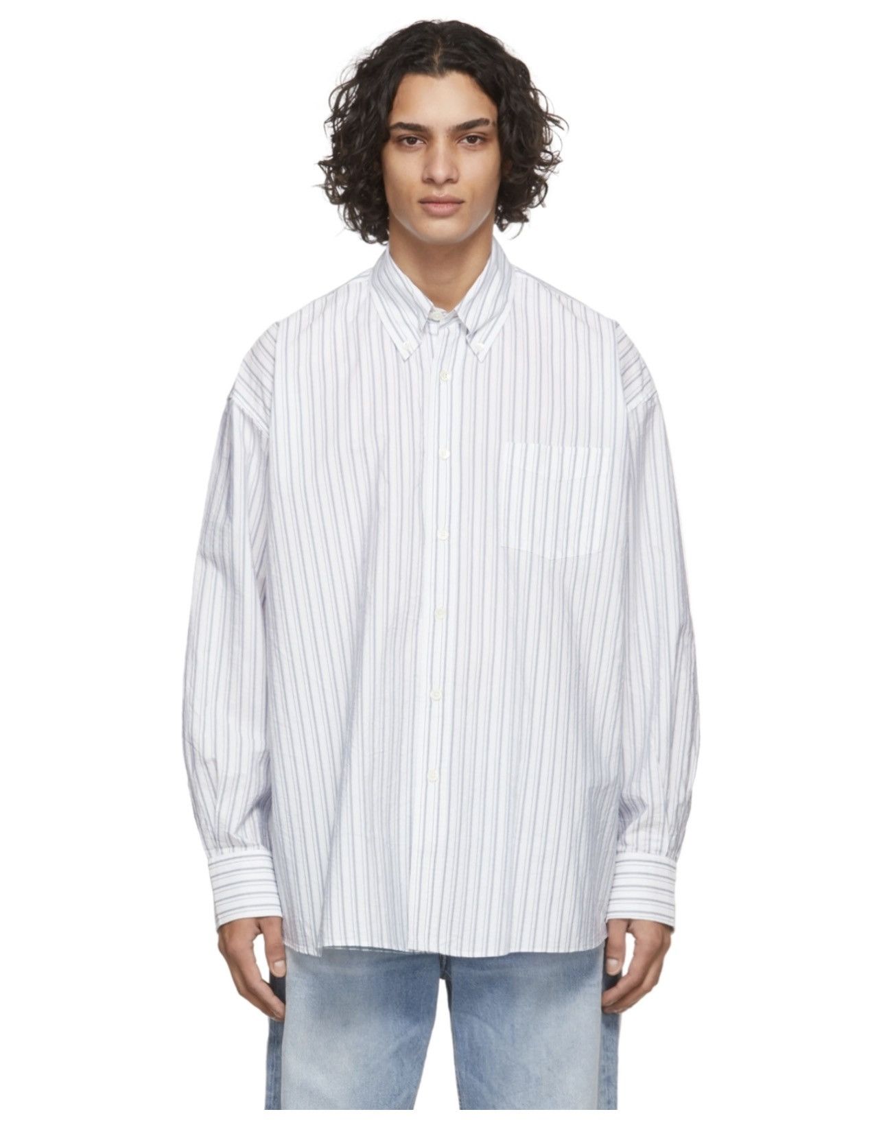 Our Legacy Our Legacy Borrowed BD Shirt White & Blue Stripe