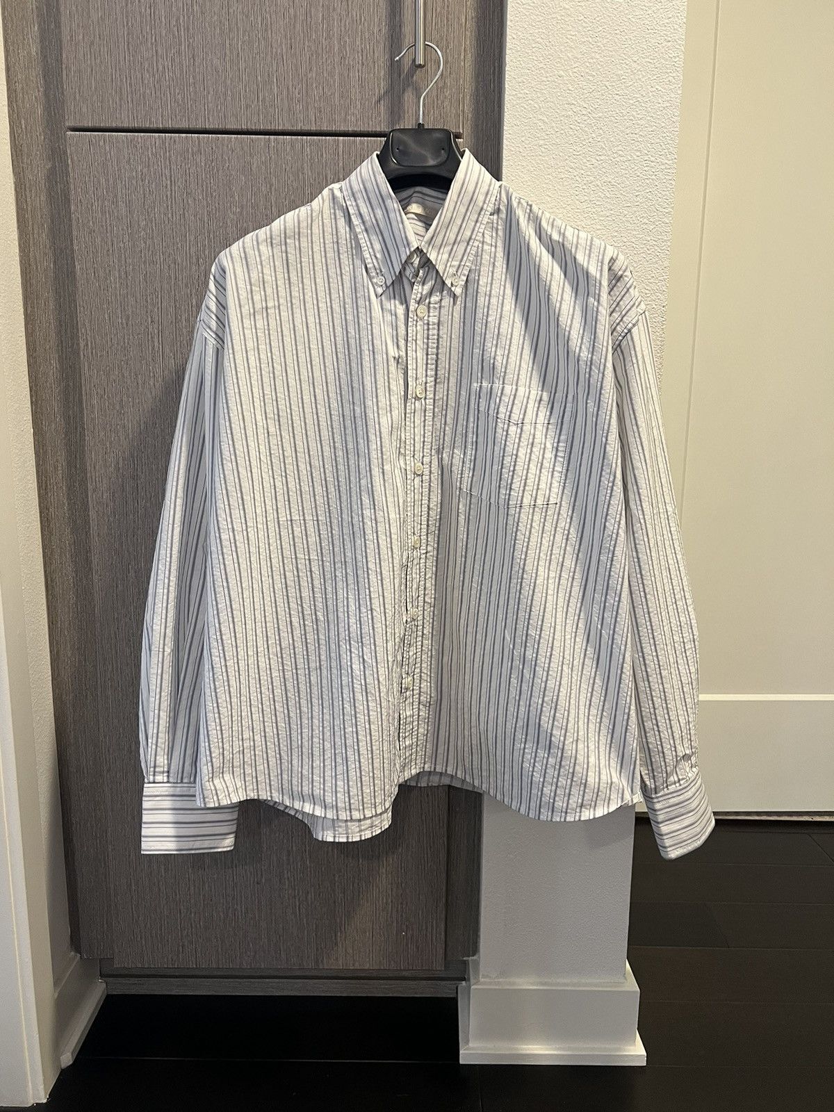Our Legacy Our Legacy Borrowed BD Shirt White & Blue Stripe
