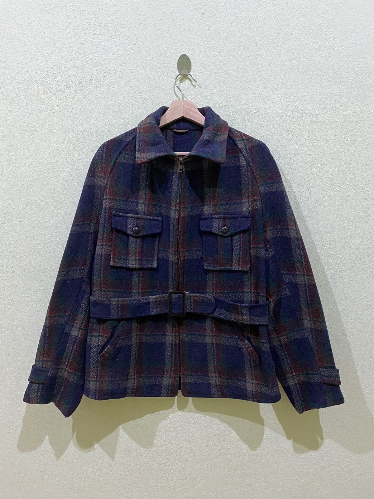 image of Vintage Great Wastern Wool Jacket Flannel Design in Green Blue Flannel, Men's (Size Medium)