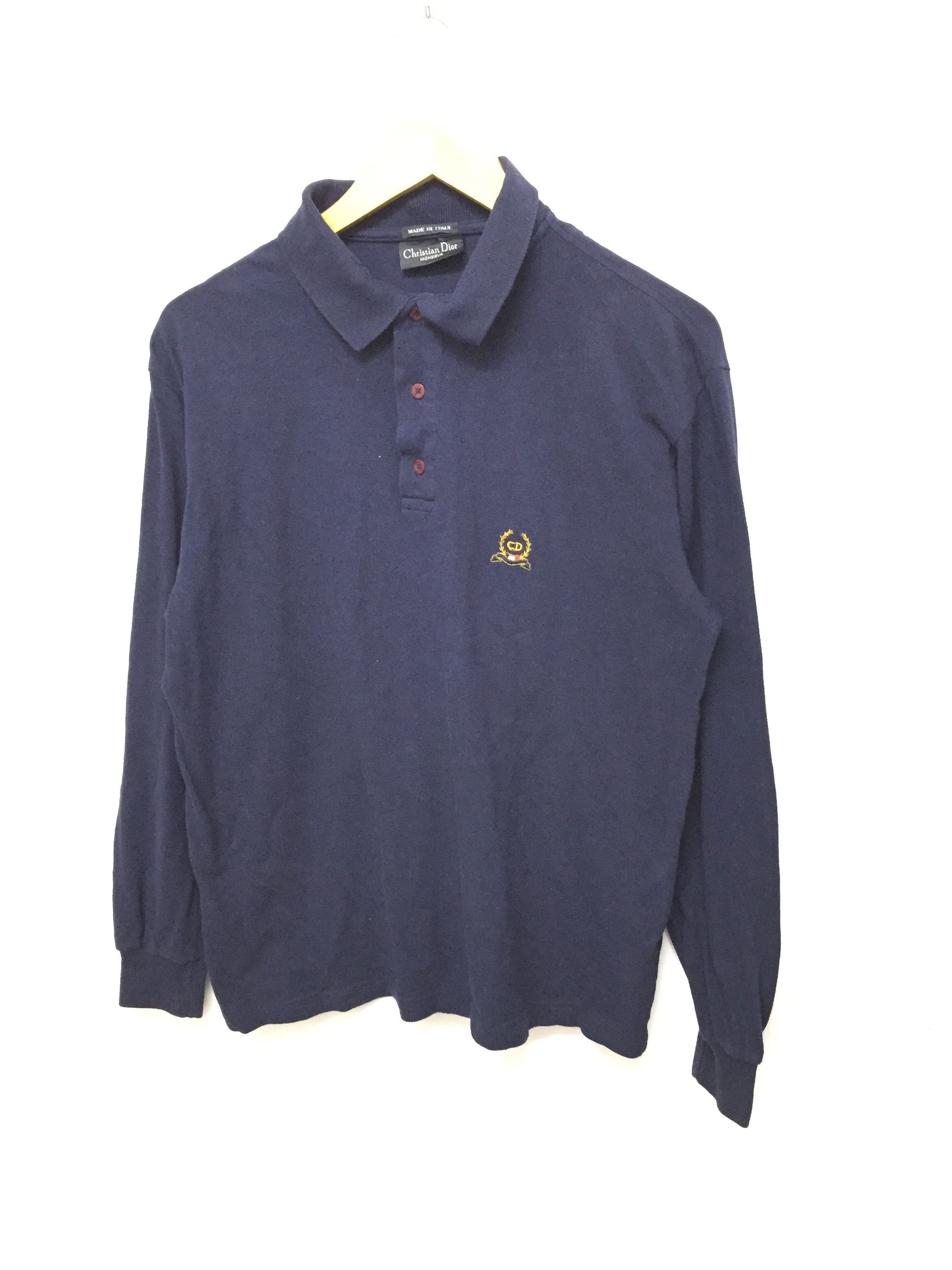 image of Christian Dior Monsieur Vintage Dior Cd Embroidered Logo Long Sleeve in Navy, Men's (Size Medium)