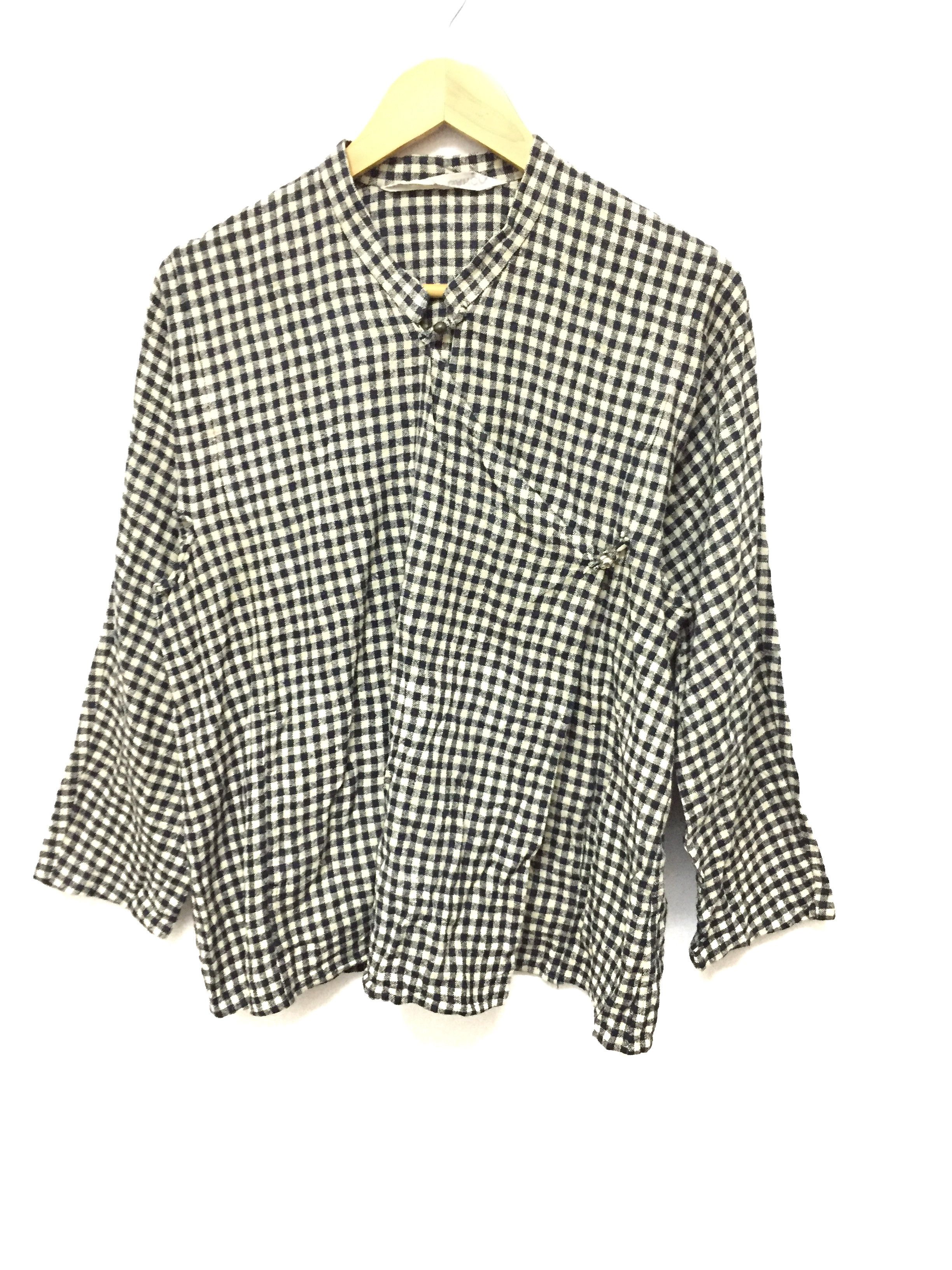 70's Asymmetrical Mandarin checkered Shirt