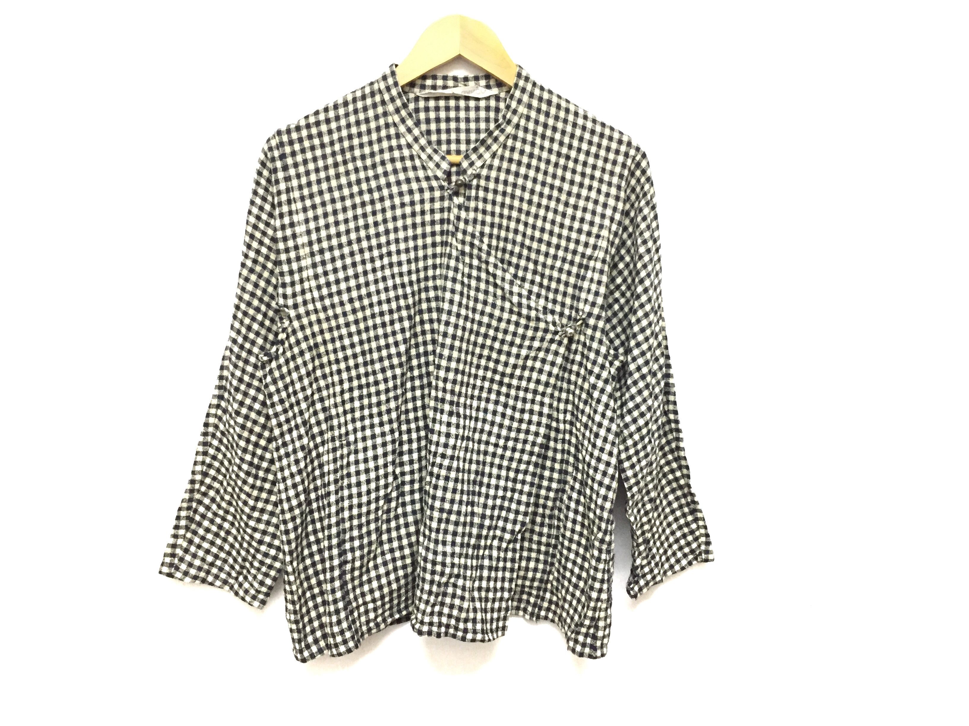 Comme des Garcons × Rei Kawakubo 70's Asymmetrical Mandarin checkered Shirt Size L / US 10 / IT 46 - 2 Thumbnail