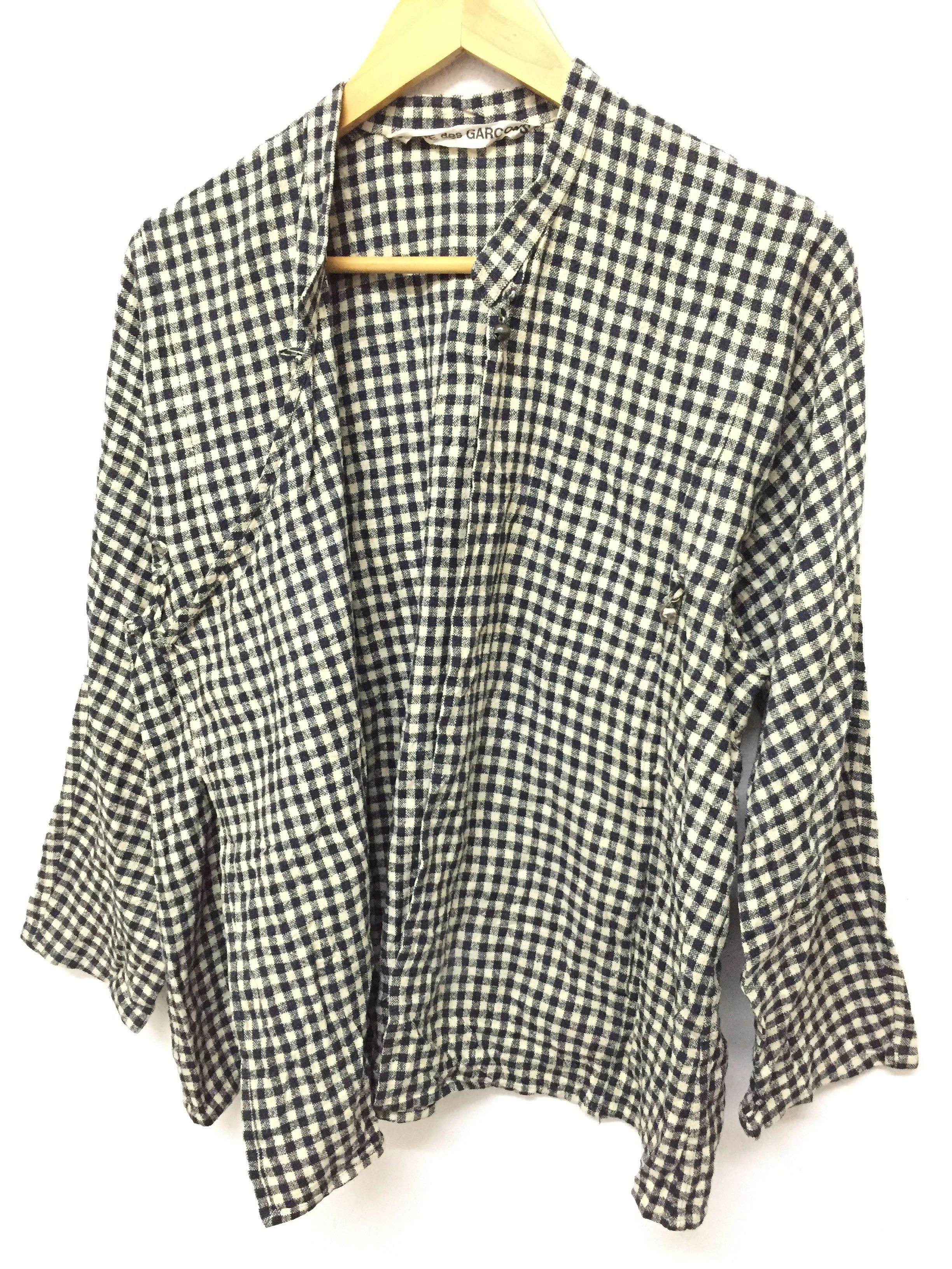 Comme des Garcons × Rei Kawakubo 70's Asymmetrical Mandarin checkered Shirt Size L / US 10 / IT 46 - 8 Thumbnail