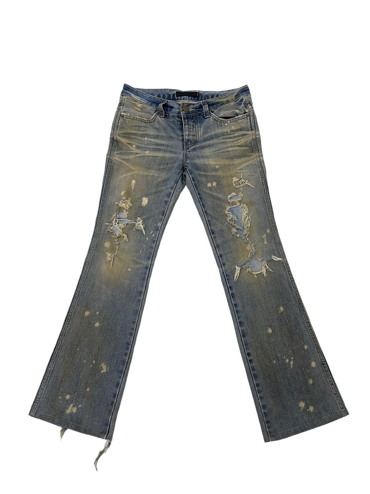 Japanese Brand Flare Jeans Fuga Distress Denim Low Rise Boot Cut 4🟦6 Size US 31 - 2 Thumbnail
