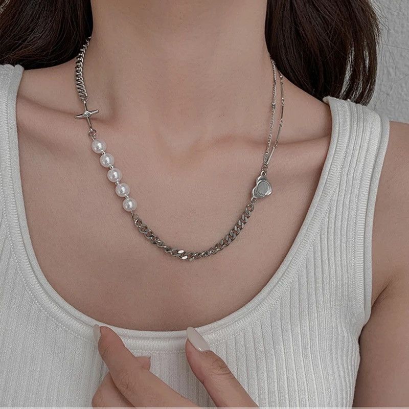 Jewelry × Vintage Pearl Cuban Chain Cross Jewelry Necklace Size ONE SIZE - 6 Thumbnail