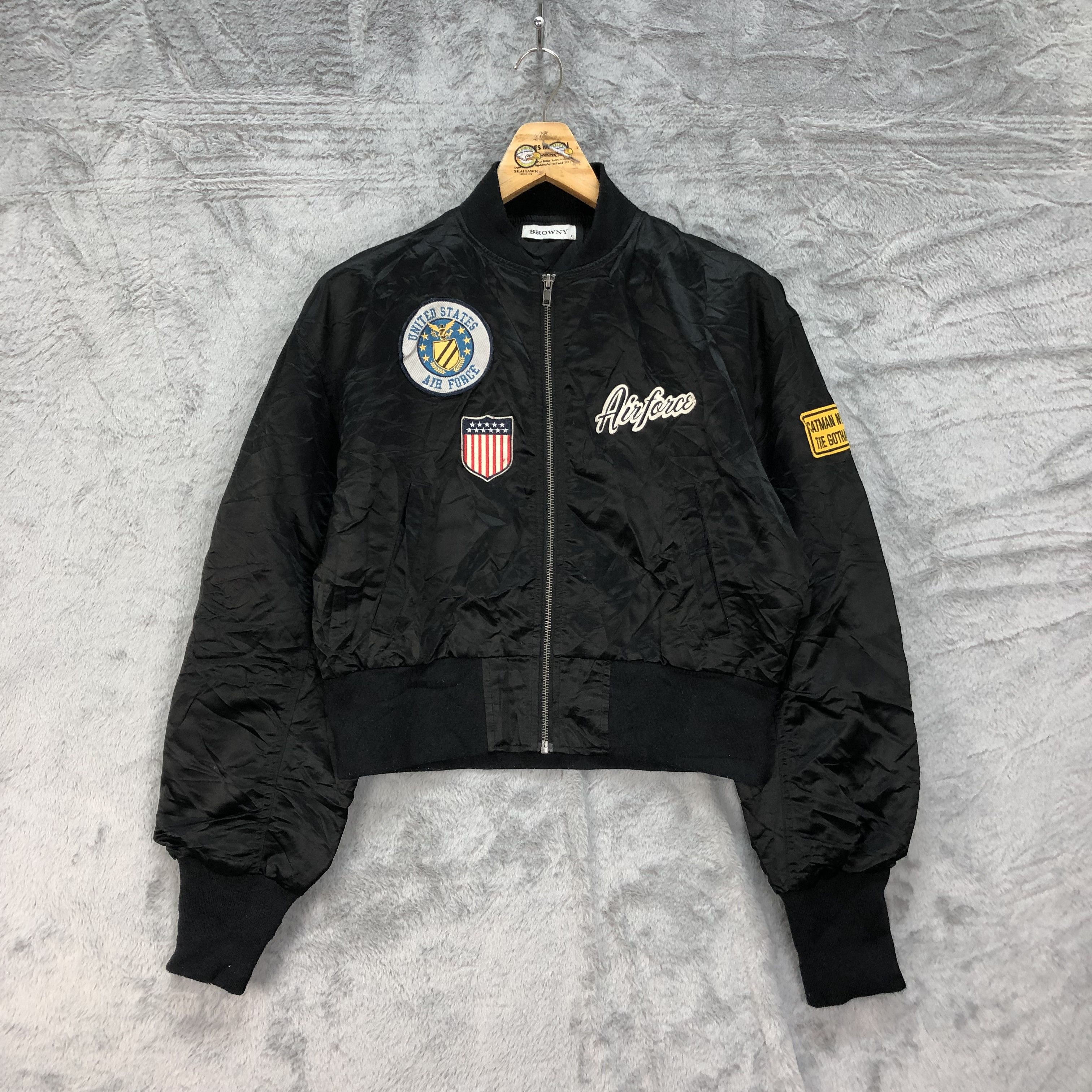 Japanese Brand Patches Black Bombers Cropped Jacket #4630-161 Size M / US 6-8 / IT 42-44 - 1 Thumbnail