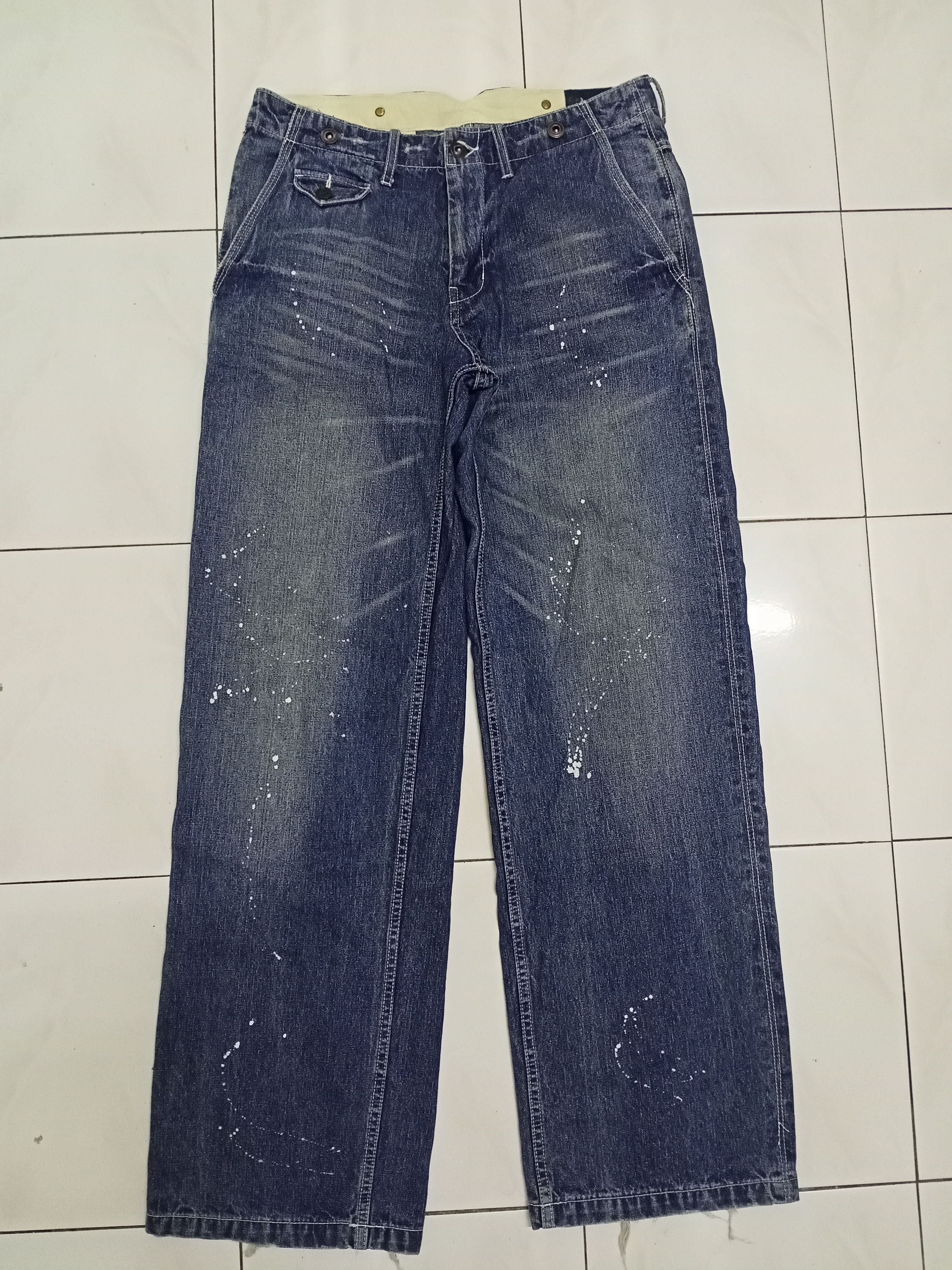 Japanese Brand Rage Blue Plain Splatter Denim Pants Size US 31 - 1 Thumbnail