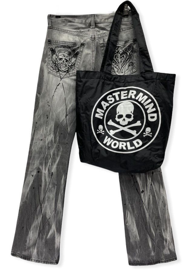 Japanese Brand VERY RARE🔥Acid Wash Punk Denim FOC Mastermind ToteBag Size US 29 - 2 Thumbnail