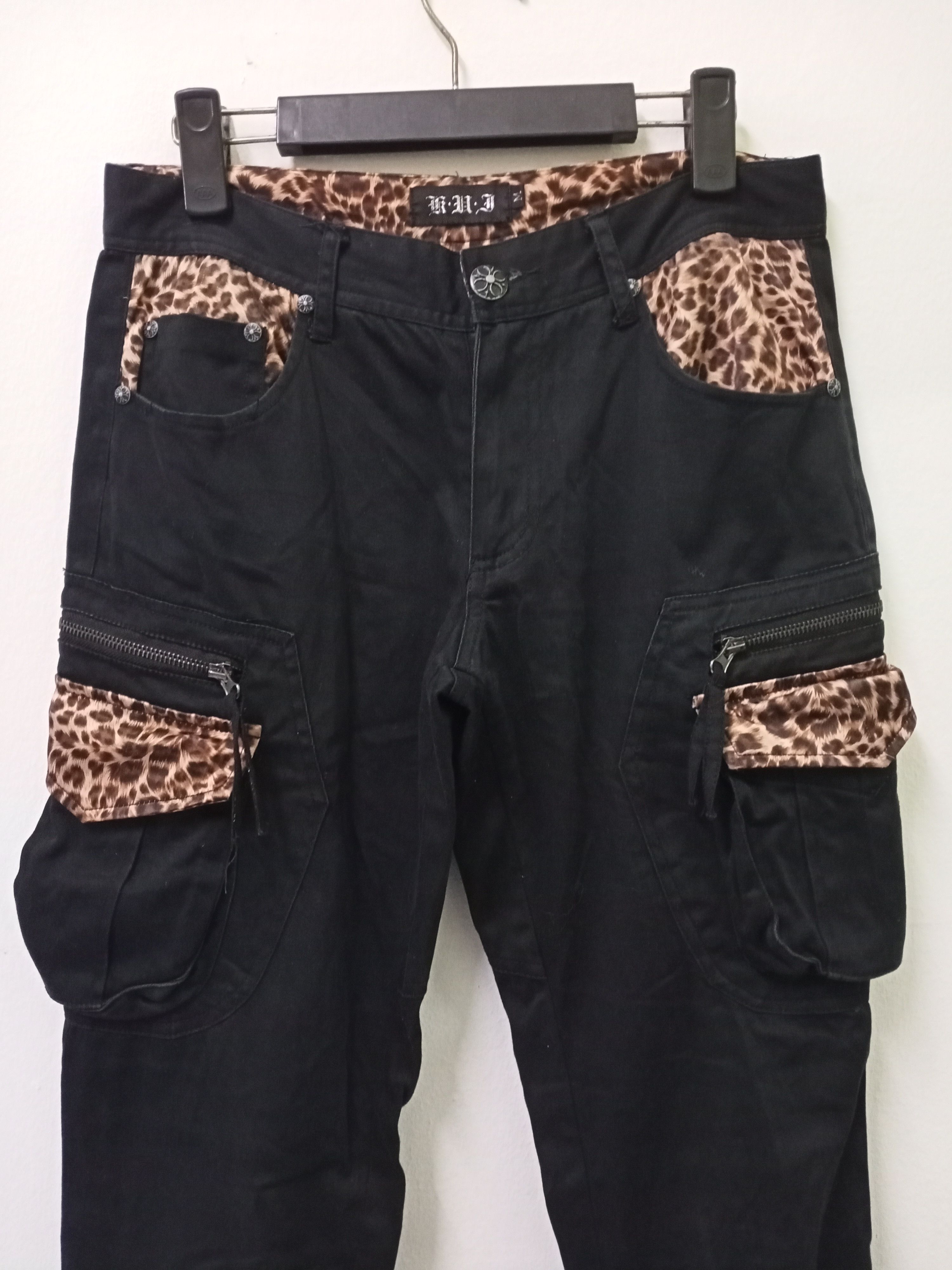 Japanese Brand Kui Black Leopard Pattern Cargo Pants Size US 30 / EU 46 - 5 Thumbnail