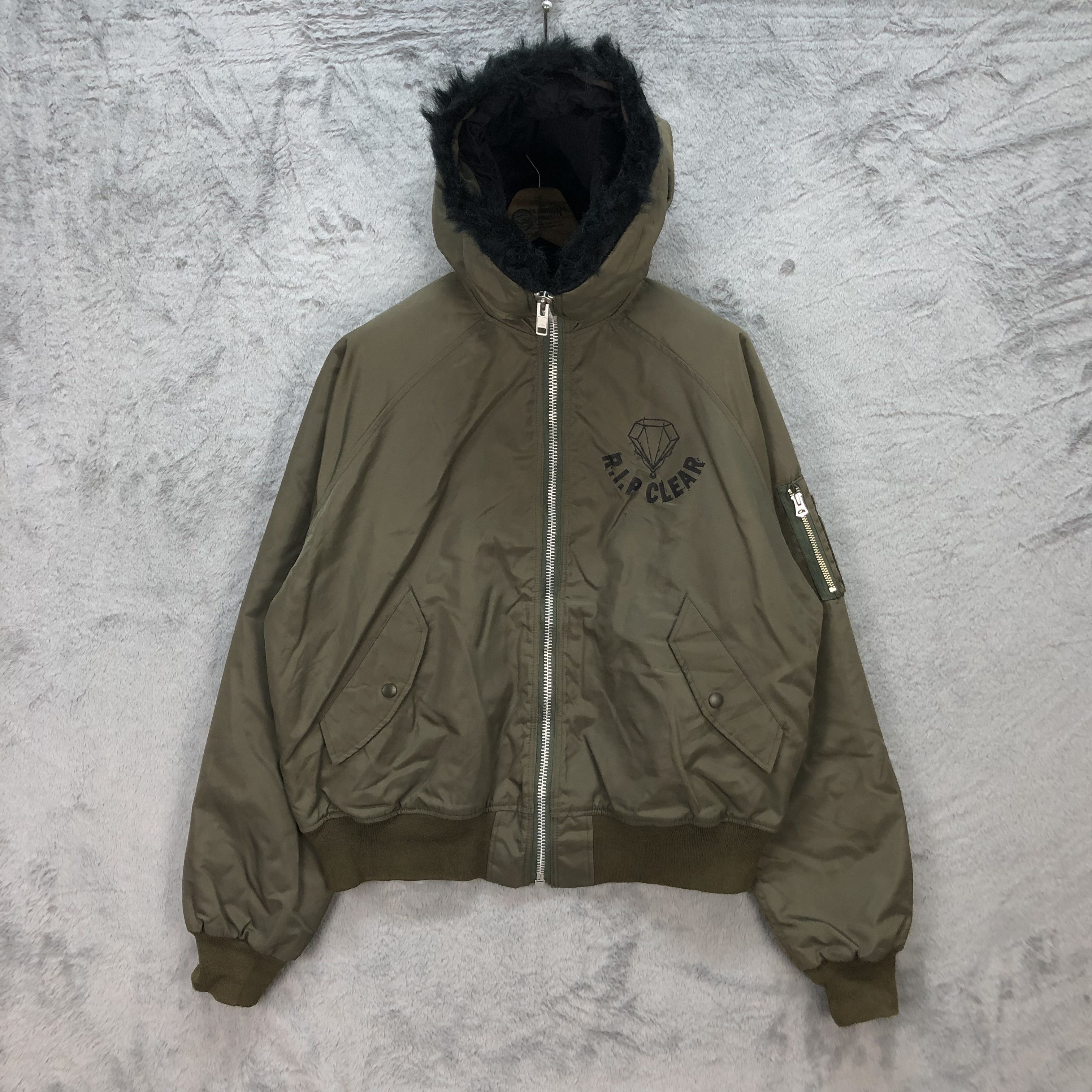 Japanese Brand R.I.P CLEAR FUR HOODED MA-1 BOMBER JACKET #5530-195 Size US L / EU 52-54 / 3 - 1 Thumbnail