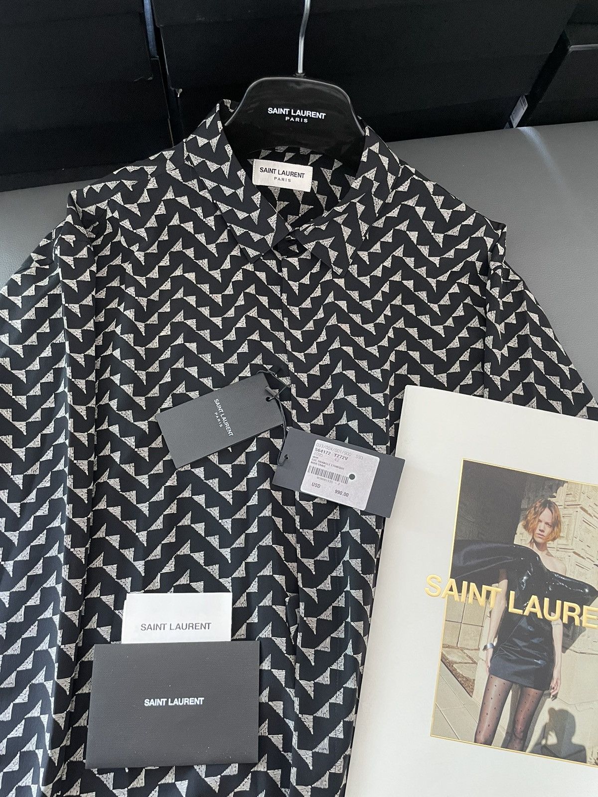 Hedi Slimane × Saint Laurent Paris × Yves Saint Laurent Brand NEW Runway Triangle Pure Silk Shirt Limited Edition Size US XL / EU 56 / 4 - 2 Thumbnail