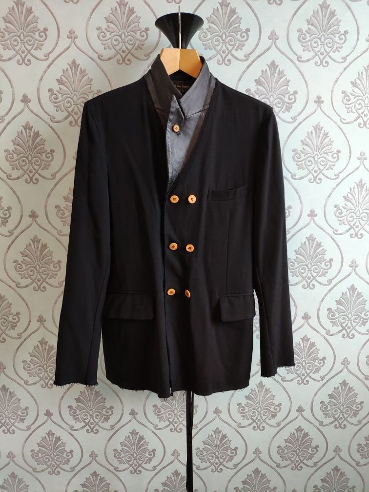 Pre-owned Comme Des Garçons Homme Deux Archive ! Aw2002 Double Breasted Blazer With Leather Collar In Black