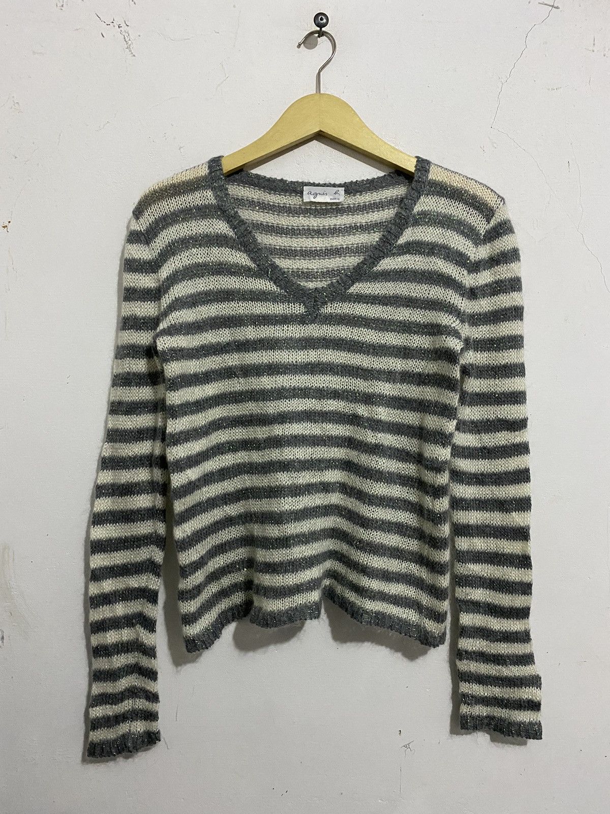 💸BINDINGOFFER💸AgnesB. Mohair KnittedGlitterStripe Lgb Style