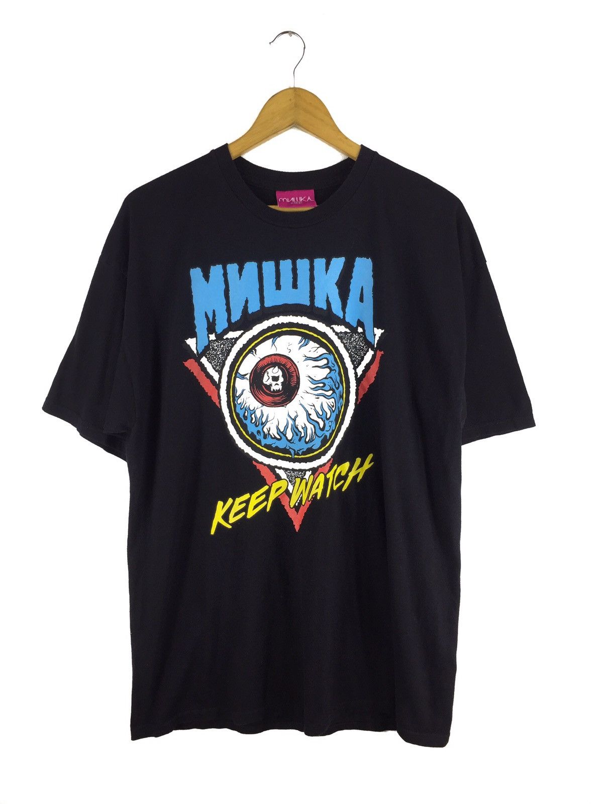 image of Made In USA x Mishka Mnwka Keep Watch Streetwear Logo Tshirt in Black, Men's (Size XL)